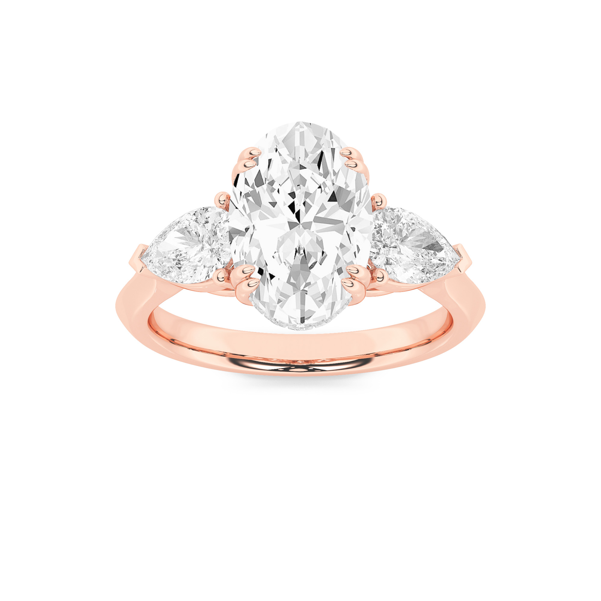 3Cttw Oval Shaped Lab Grown Diamond (F/VS) Three Stone Hidden Halo Ring in 14K Gold