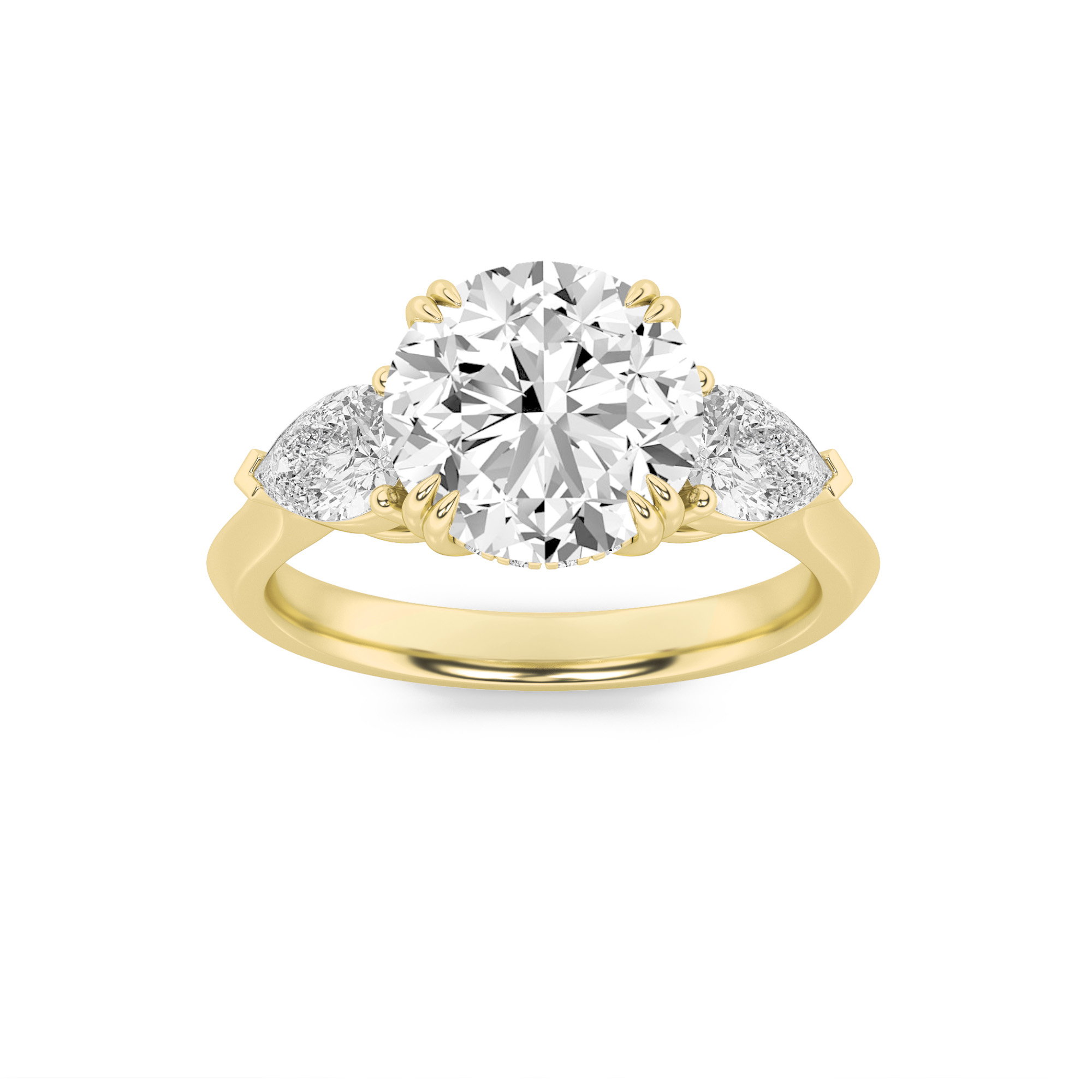 3Cttw Round Shaped Lab Grown Diamond (F/VS) Three Stone Hidden Halo Ring in 14K Gold