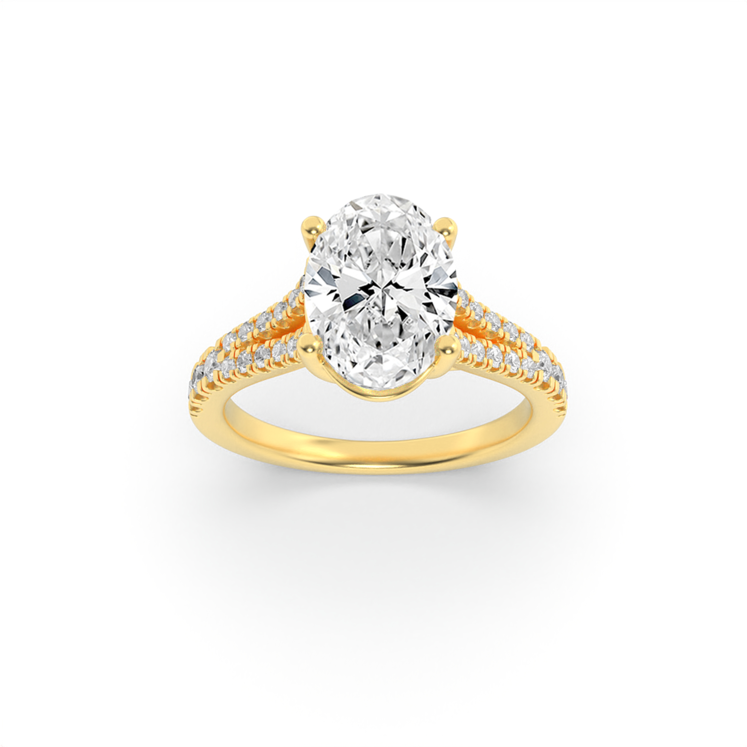 2Cttw Oval Shaped Lab Grown Diamond (F/VS) Split Shank Trellis Engagement Ring in 14K Gold