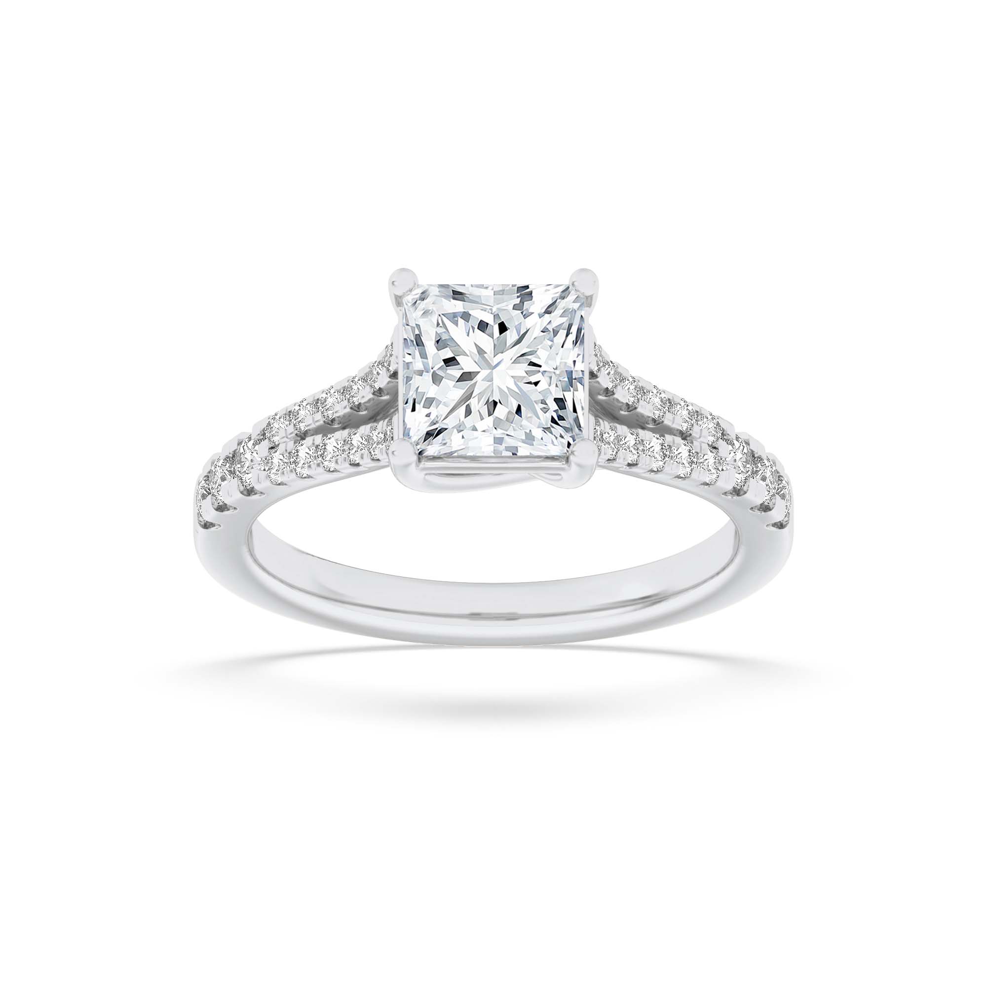 2Cttw Princess Shaped Lab Grown Diamond (F/VS) Split Shank Trellis Engagement Ring in 14K Gold