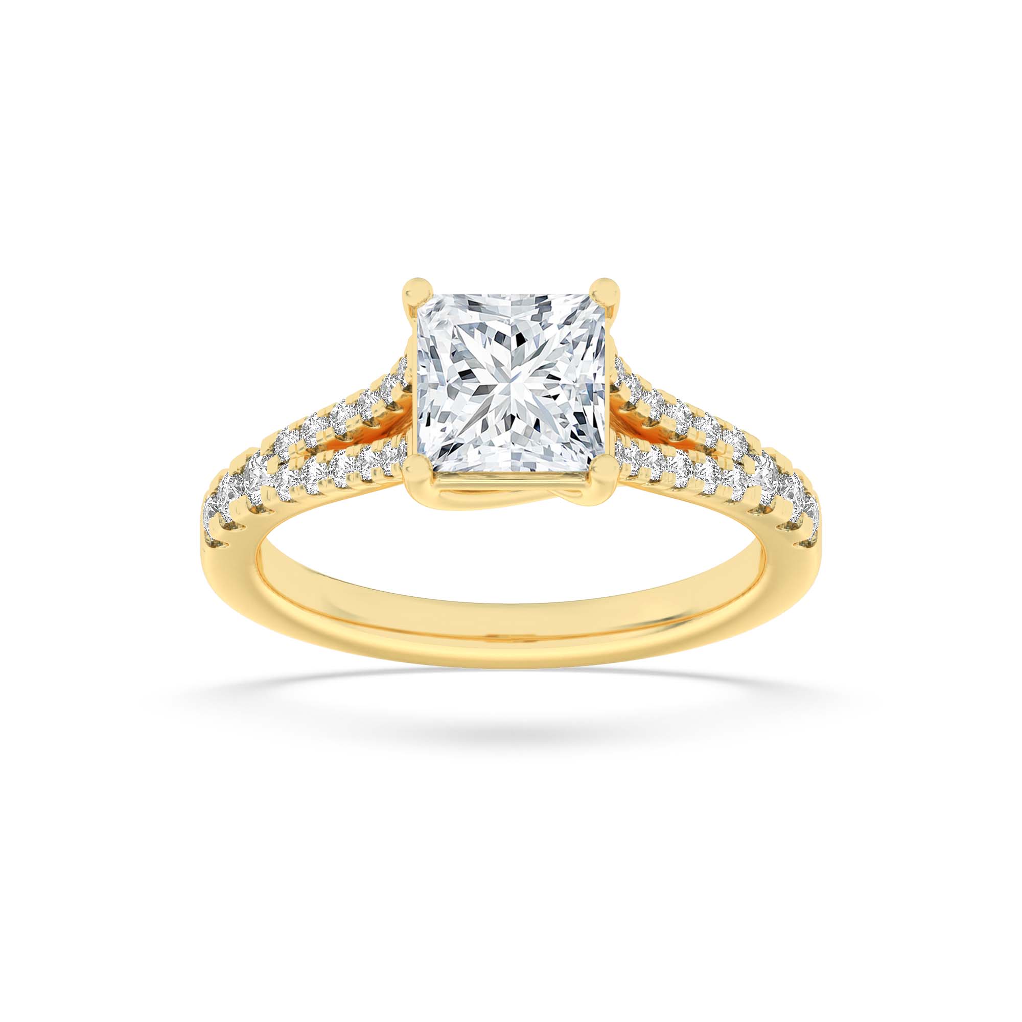 2Cttw Princess Shaped Lab Grown Diamond (F/VS) Split Shank Trellis Engagement Ring in 14K Gold