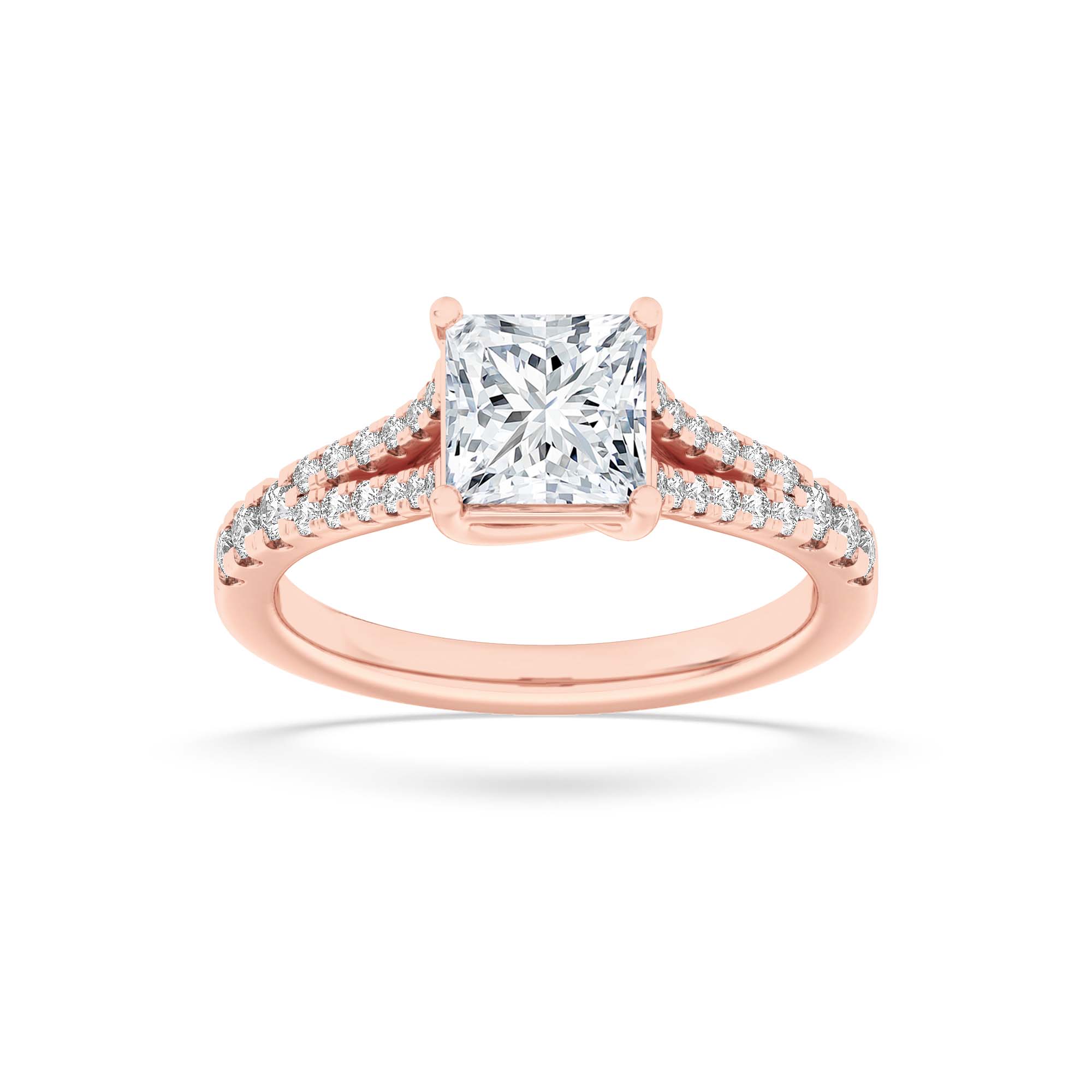 2Cttw Princess Shaped Lab Grown Diamond (F/VS) Split Shank Trellis Engagement Ring in 14K Gold