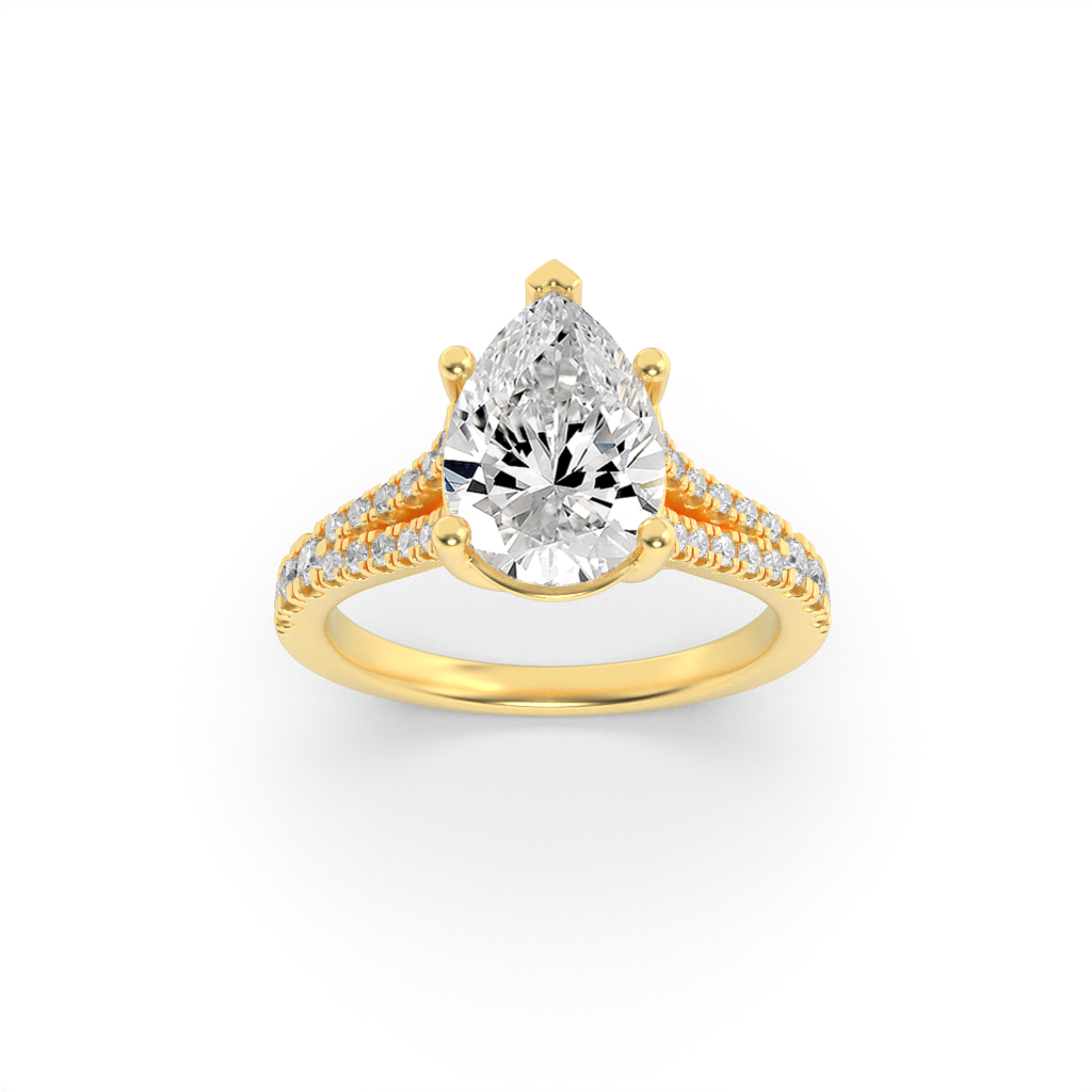 2Cttw Pear Shaped Lab Grown Diamond (F/VS) Split Shank Trellis Engagement Ring in 14K Gold