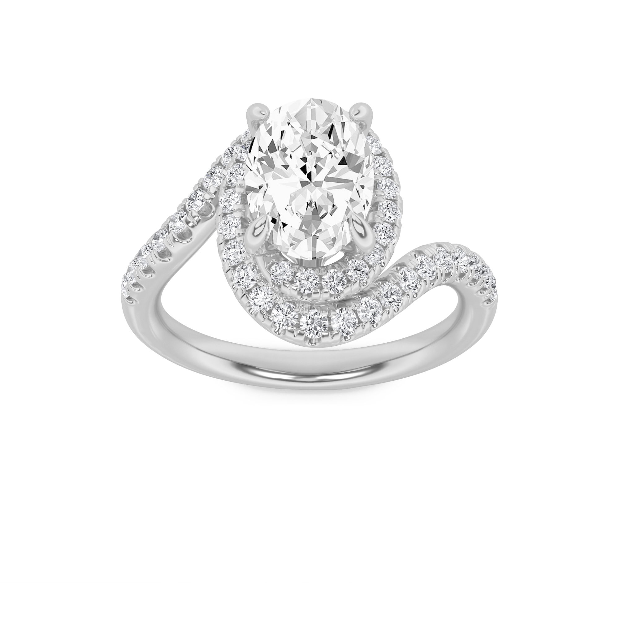 2Cttw Oval Shaped Lab Grown Diamond (F/VS) Swirl Accented Engagement Ring in 14K Gold