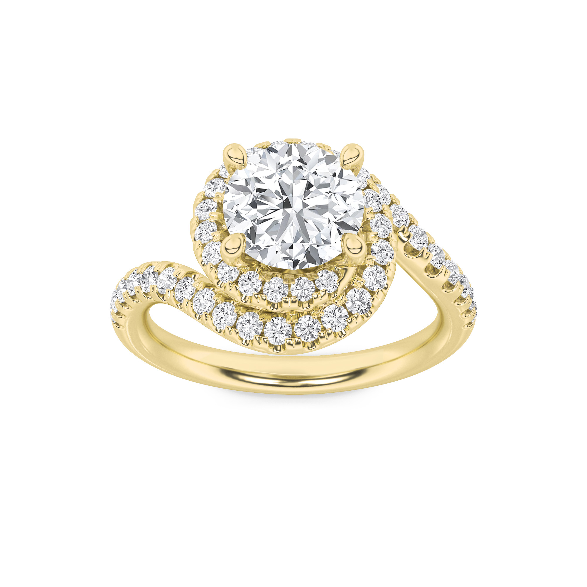 2Cttw Round Shaped Lab Grown Diamond (F/VS) Swirl Accented Engagement Ring in 14K Gold