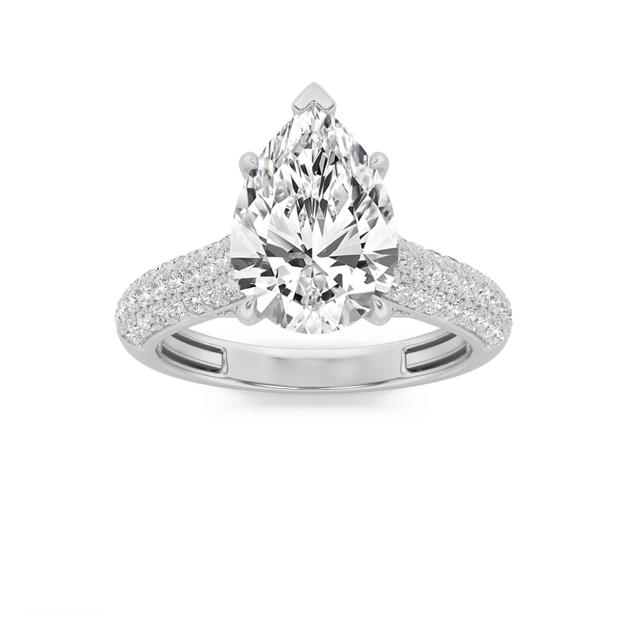 2.5Cttw Pear Shaped Lab Grown Diamond (F/VS) Hidden Halo Accented Engagement Ring in 14K Gold
