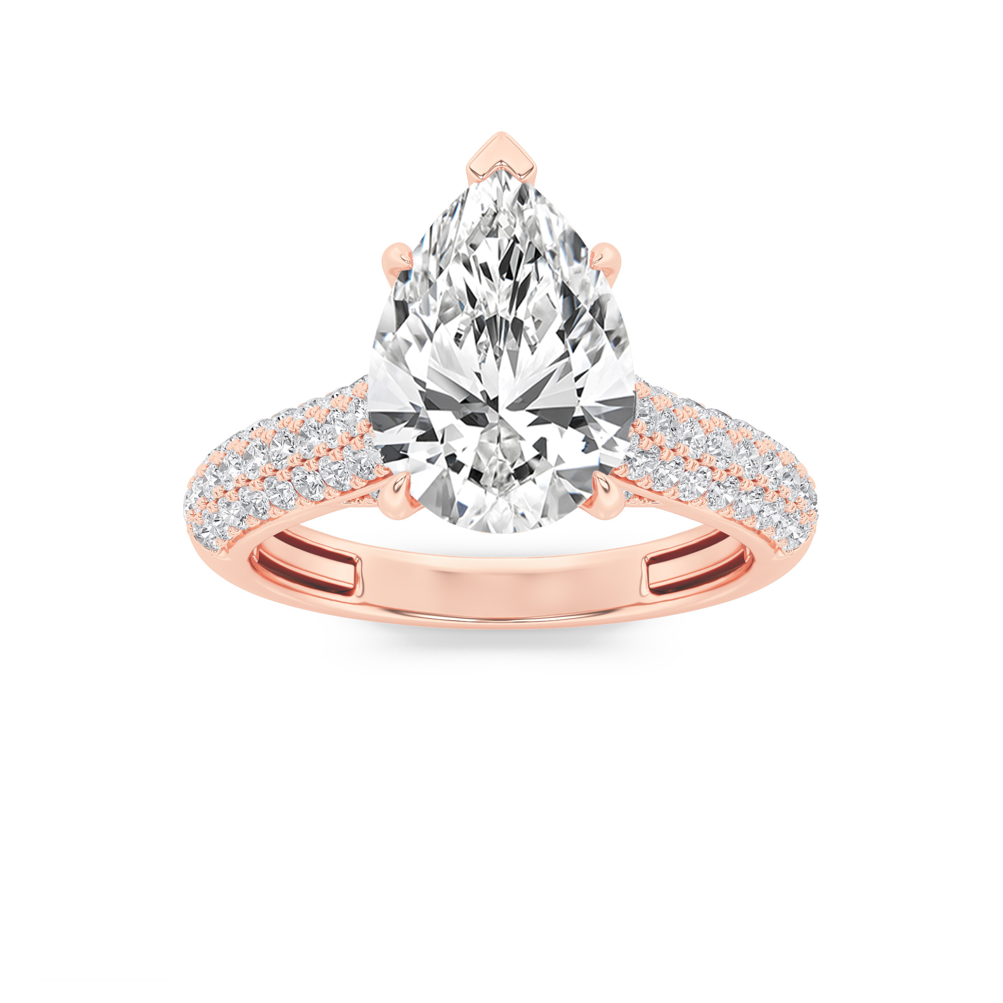 2.5Cttw Pear Shaped Lab Grown Diamond (F/VS) Hidden Halo Accented Engagement Ring in 14K Gold