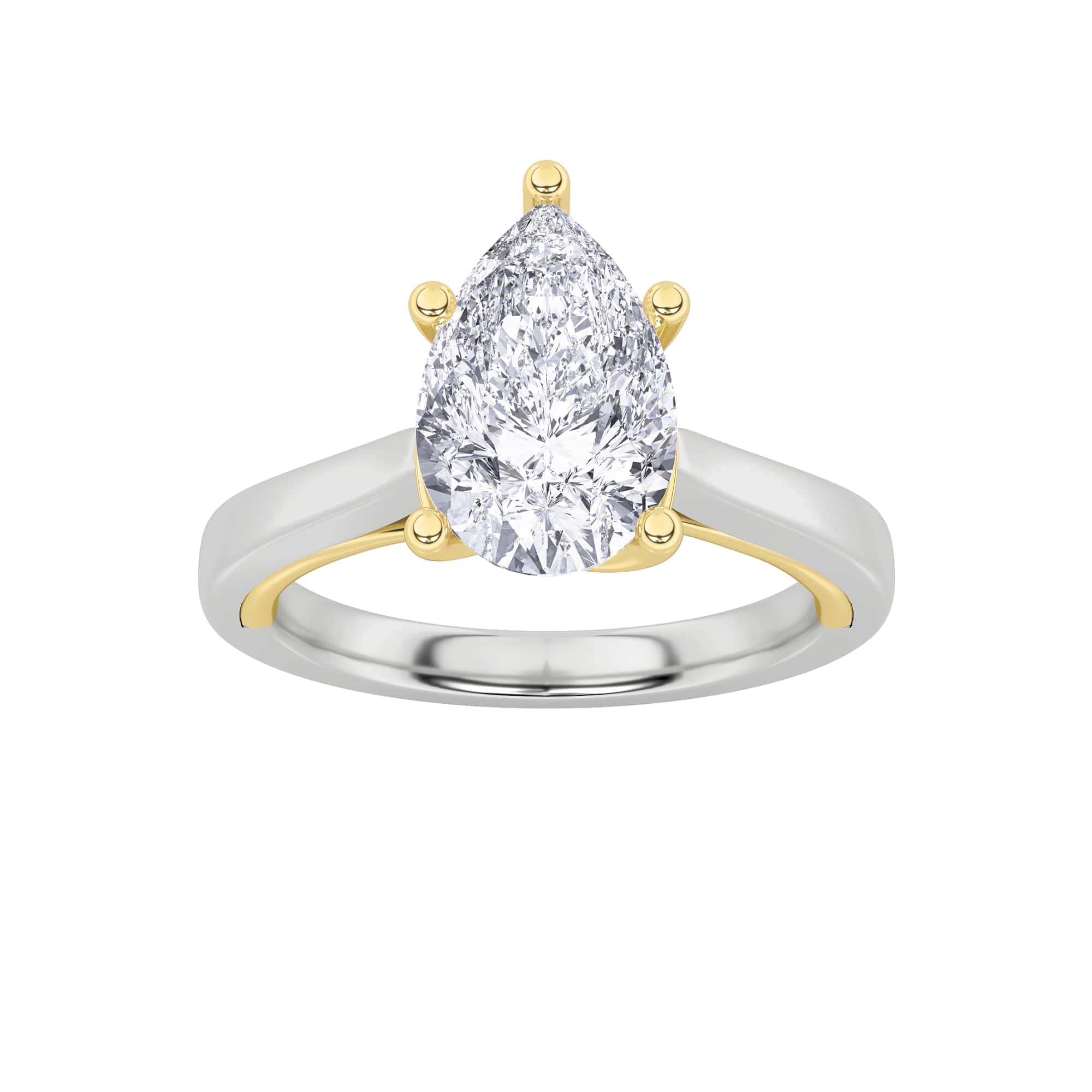 2Cttw Pear Shaped Lab Grown Diamond (F/VS) Two Tone Twisted Basket Cathedral Shank Solitaire Ring in 14K Gold