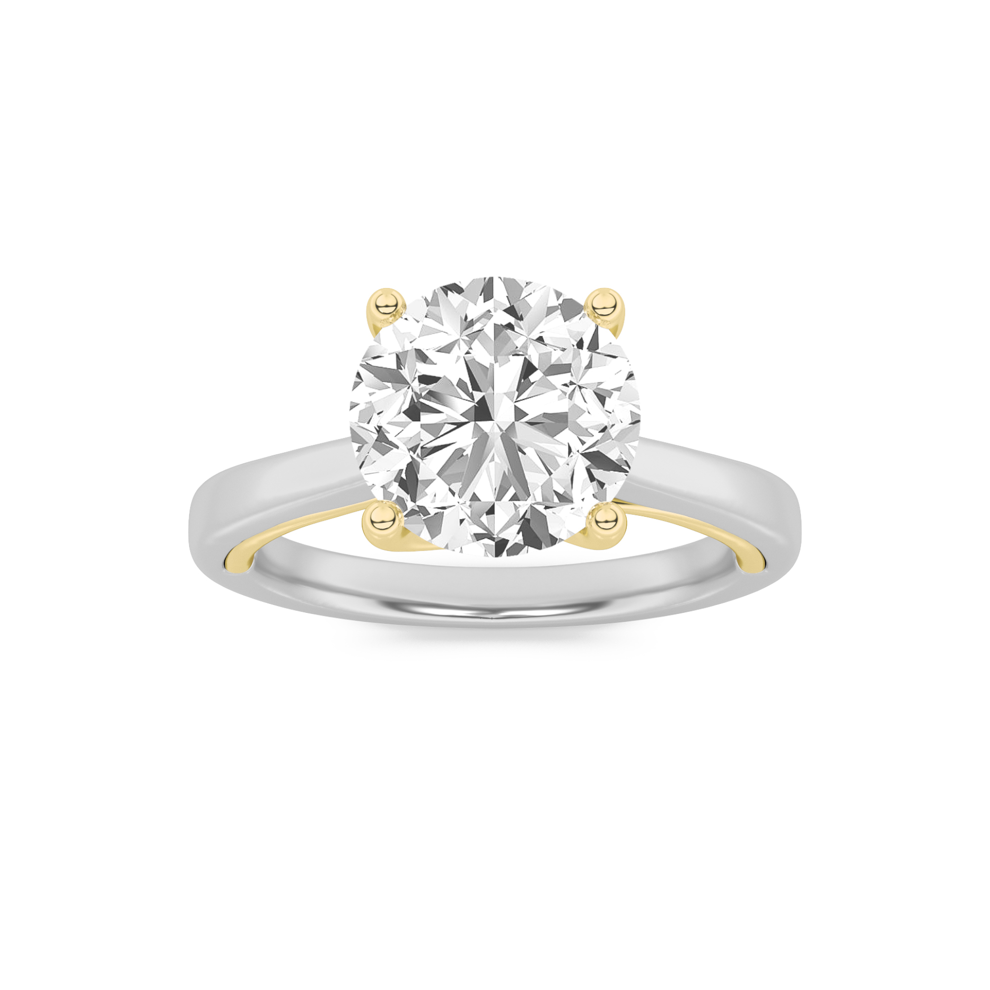 1Cttw Round Shaped Lab Grown Diamond (F/VS) Two Tone Twisted Basket Cathedral Shank Solitaire Ring in 14K Gold