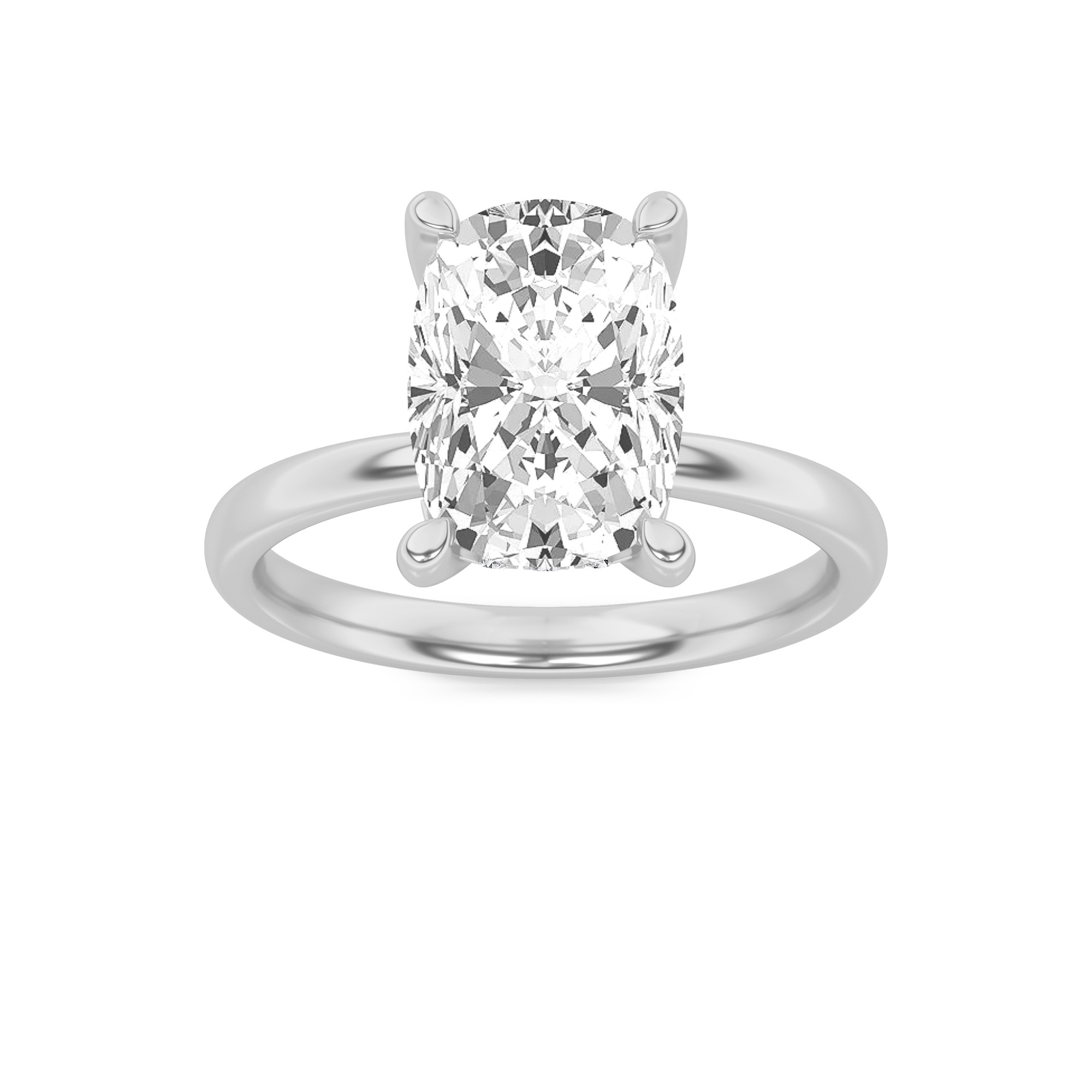 2.5Cttw Elongated Cushion Shaped Lab Grown Diamond (F/VS) Hidden Halo Petite Shank  Ring in 14K Gold