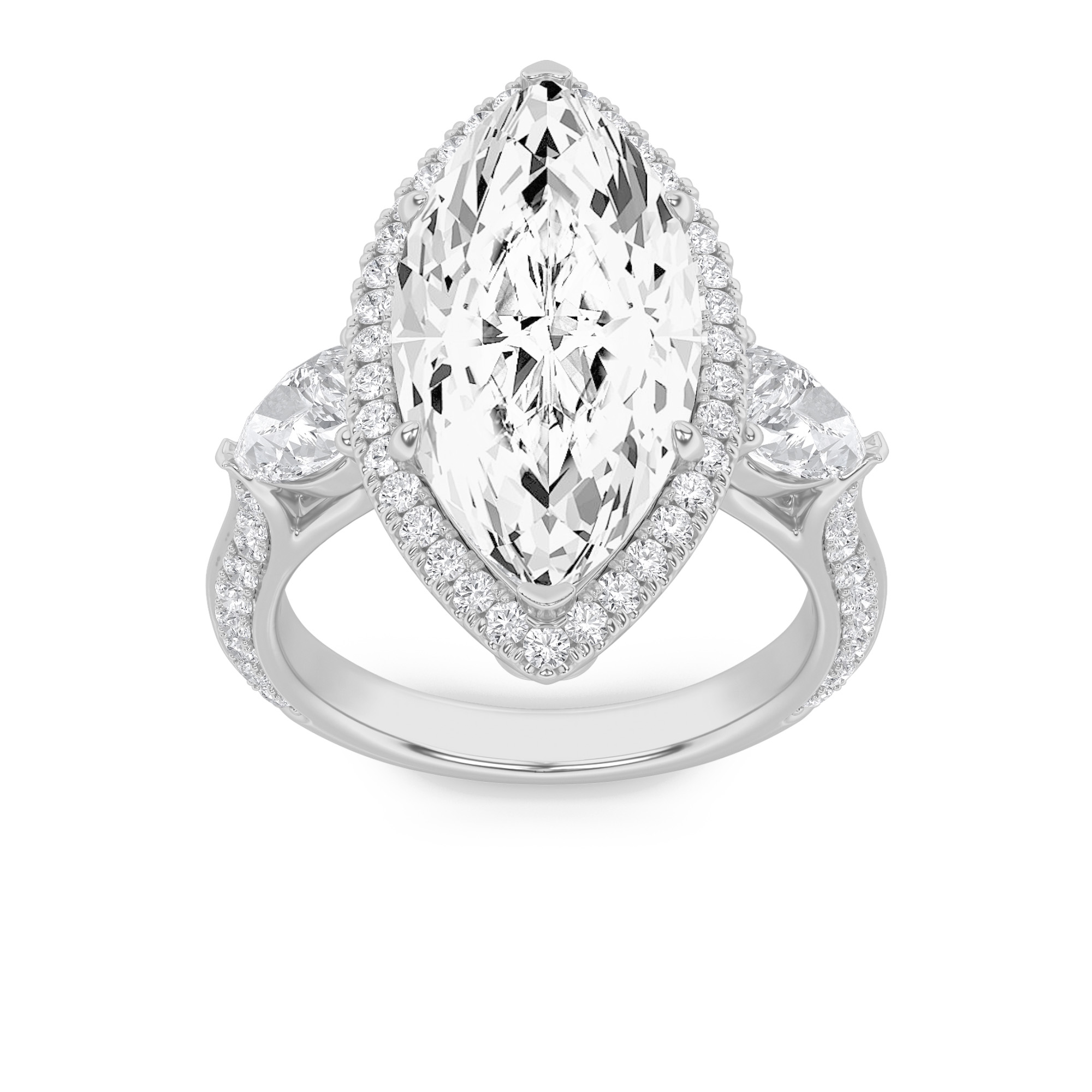 6.5Cttw Marquise Shaped Lab Grown Diamond (F/VS) Bold Statement Accented  Ring in 14K Gold