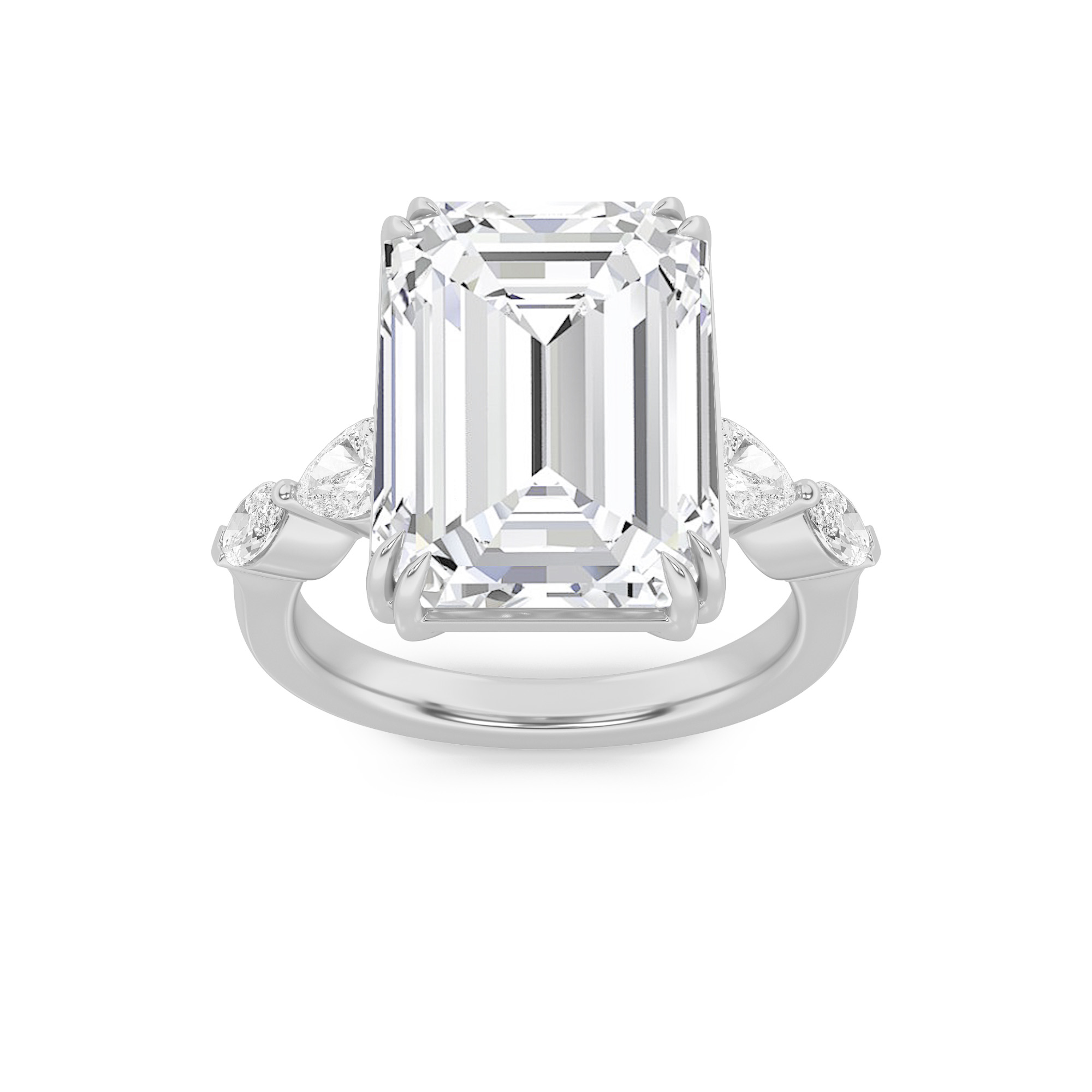 8.5Cttw Emerald Shaped Lab Grown Diamond (F/VS) Bold Statement Accented  Ring in 14K Gold