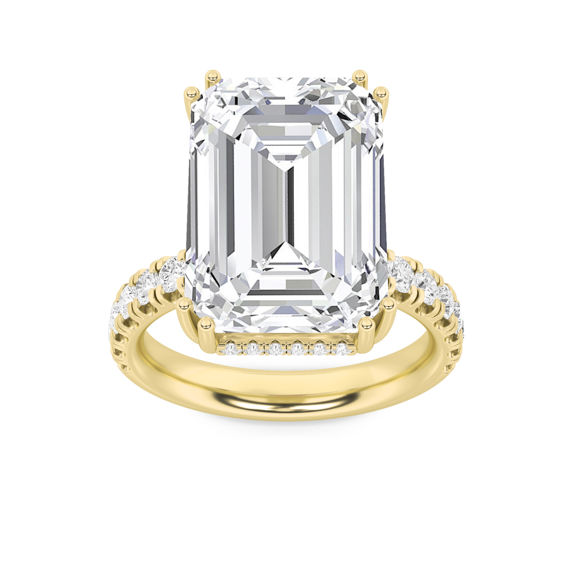 10.25Cttw Emerald Shaped Lab Grown Diamond (F/VS) Bold Statement Accented  Ring in 14K Gold