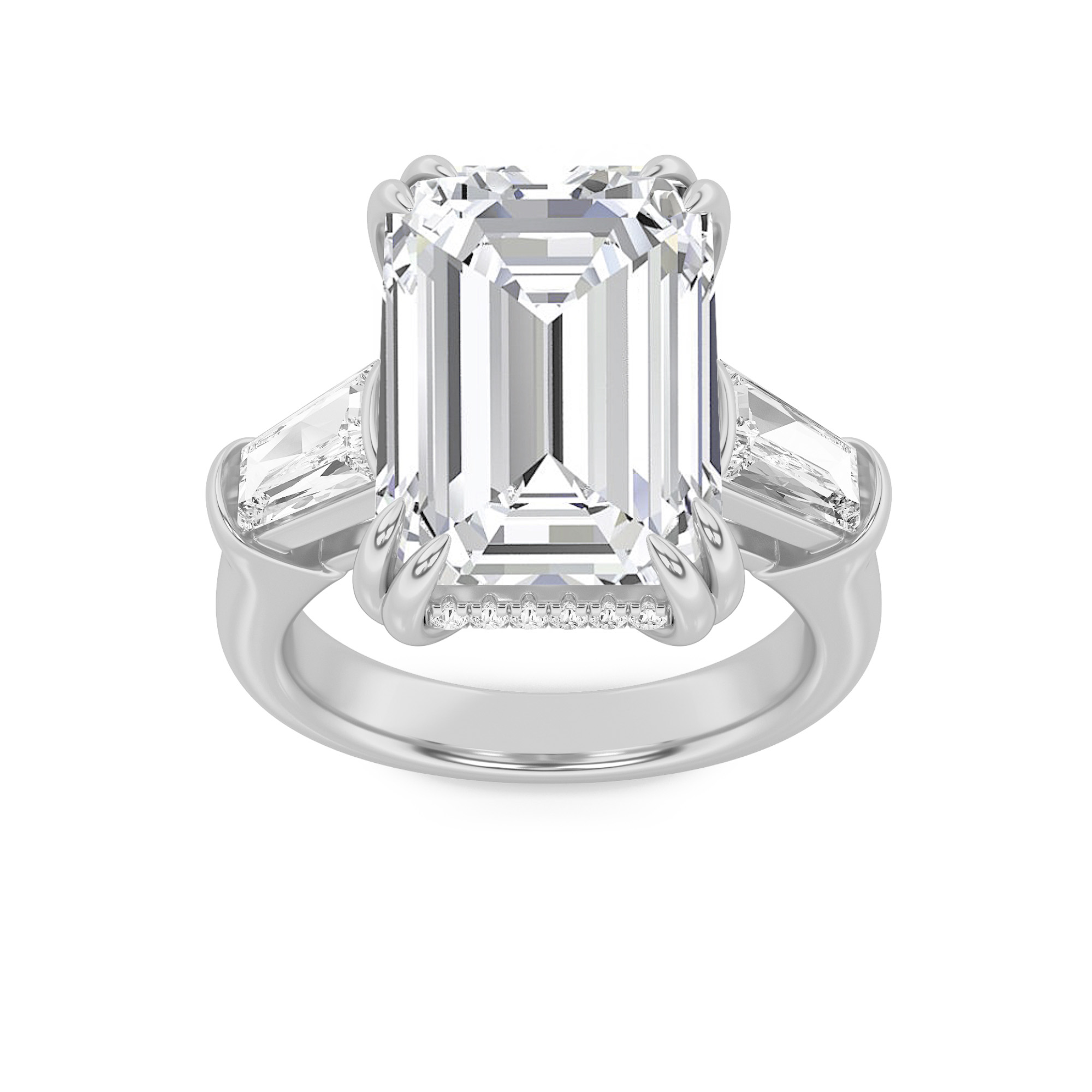 9Cttw Emerald Shaped Lab Grown Diamond (F/VS) Bold Statement Accented  Ring in 14K Gold