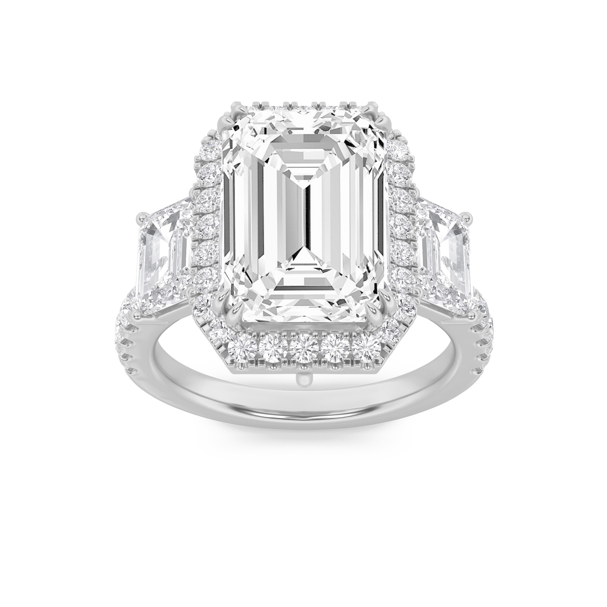 7Cttw Emerald Shaped Lab Grown Diamond (F/VS) Bold Accented Engagement Ring in 14K Gold