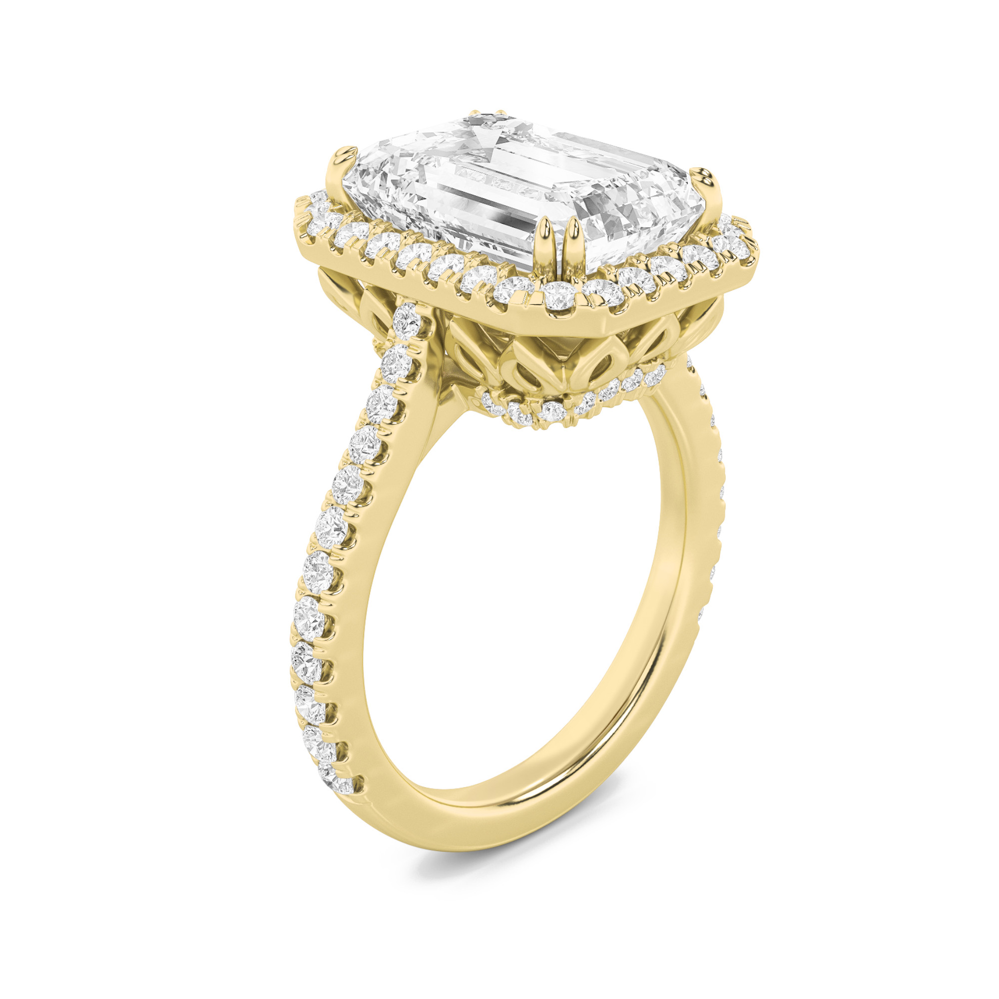6Cttw Radiant Shaped Lab Grown Diamond (F/VS) Bold Accented Engagement Ring in 14K Gold