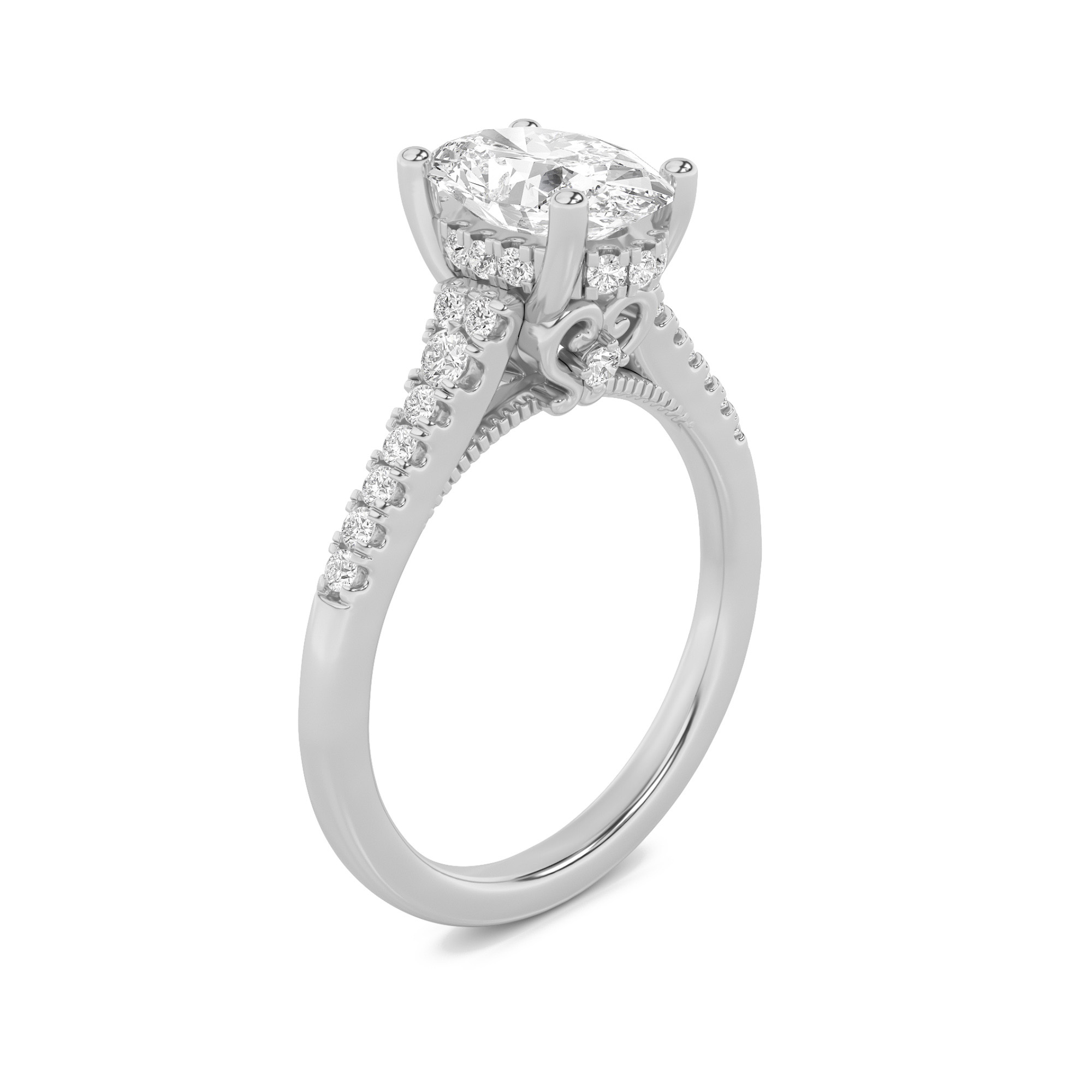 1.5Cttw Oval Shaped Lab Grown Diamond (F/VS) Accented Two Tone Engagement Ring in 14K Gold