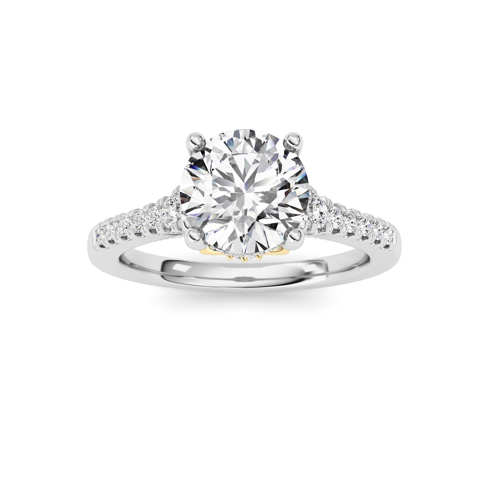 1.5Cttw Round Shaped Lab Grown Diamond (F/VS) Accented Two Tone Engagement Ring in 14K Gold
