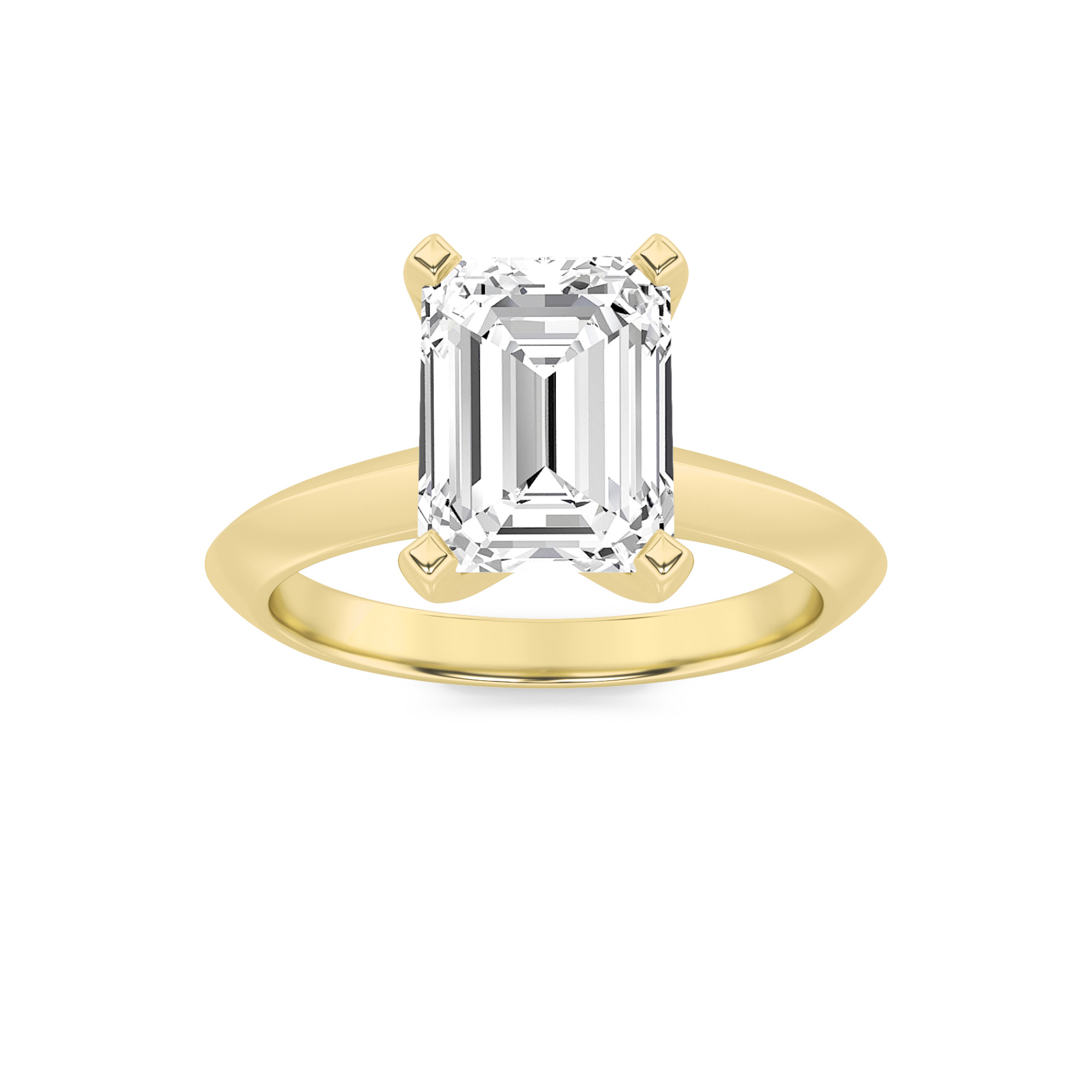 1Cttw Emerald Shaped Lab Grown Diamond (F/VS) Knife Edge Shank Solitaire Engagement Ring in 14K Gold