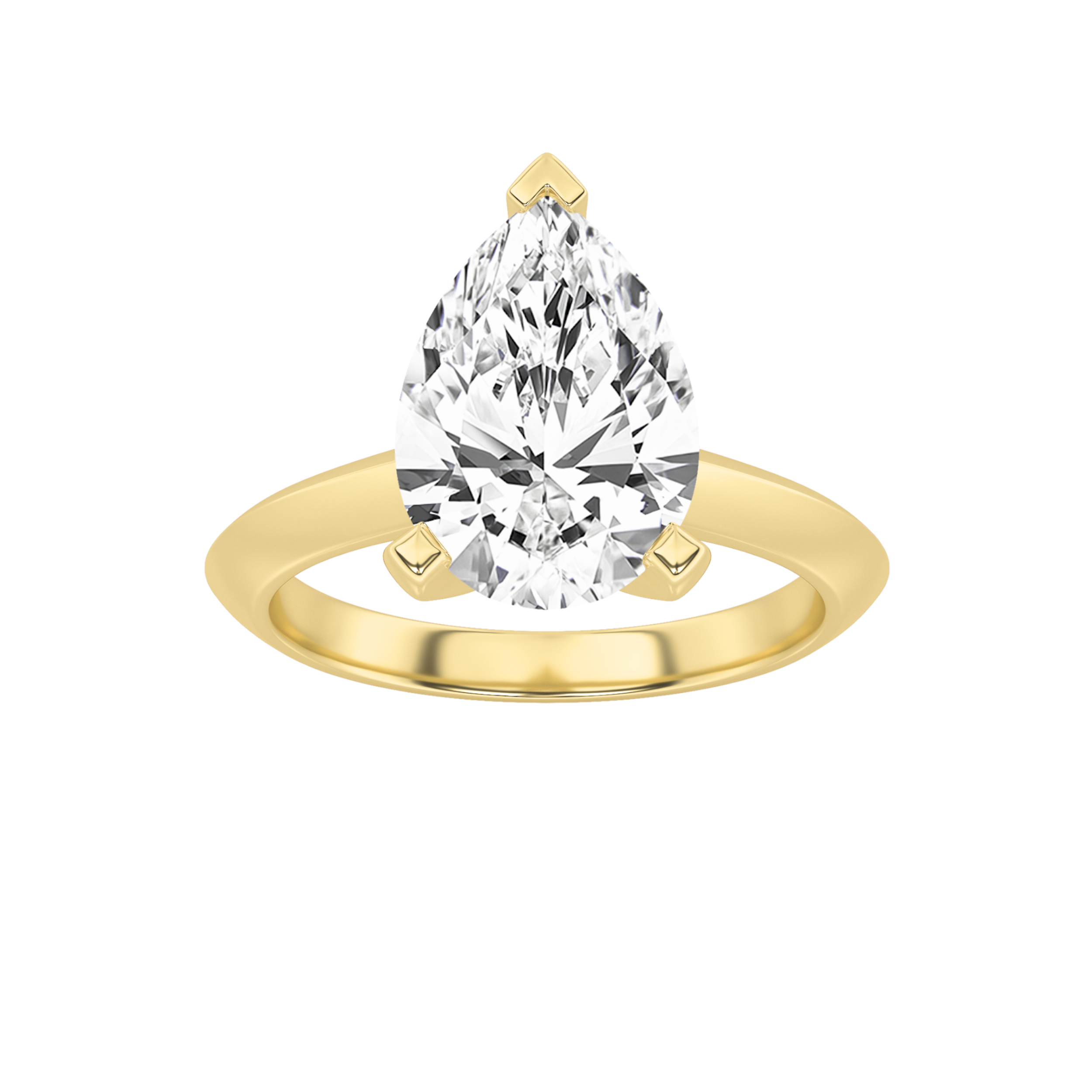 2Cttw Pear Shaped Lab Grown Diamond (F/VS) Knife Edge Shank Solitaire Engagement Ring in 14K Gold