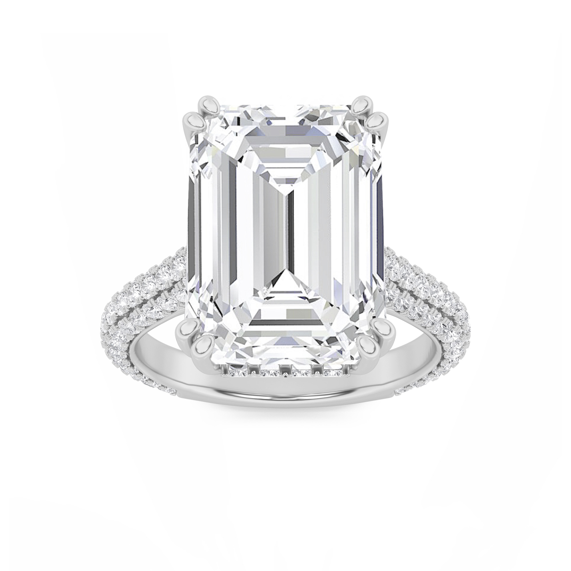 8Cttw Emerald Shaped Lab Grown Diamond (F/VS) Bold Accented Engagement Ring in 14K Gold