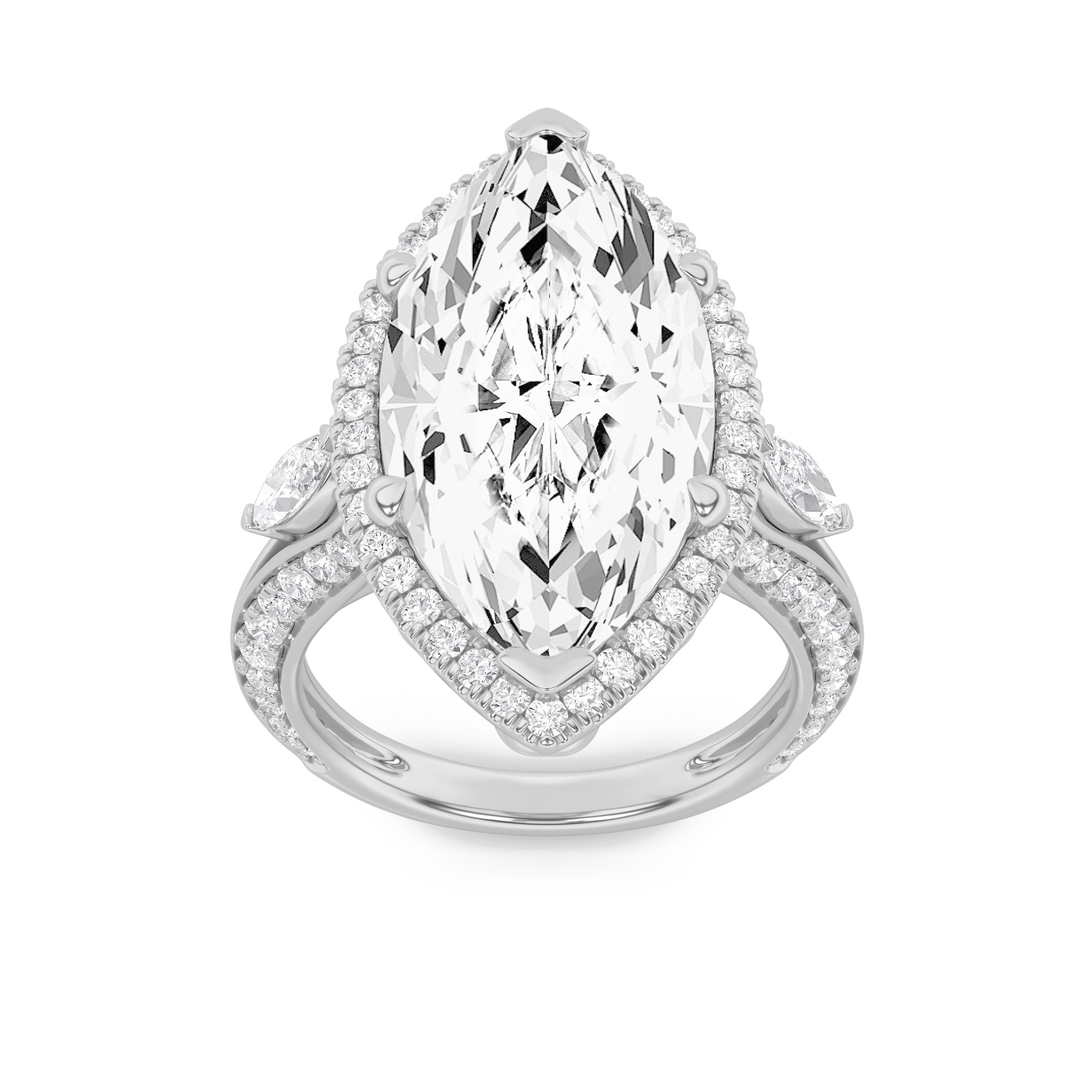9Cttw Marquise Shaped Lab Grown Diamond (F/VS) Bold Statement Accented  Ring in 14K Gold