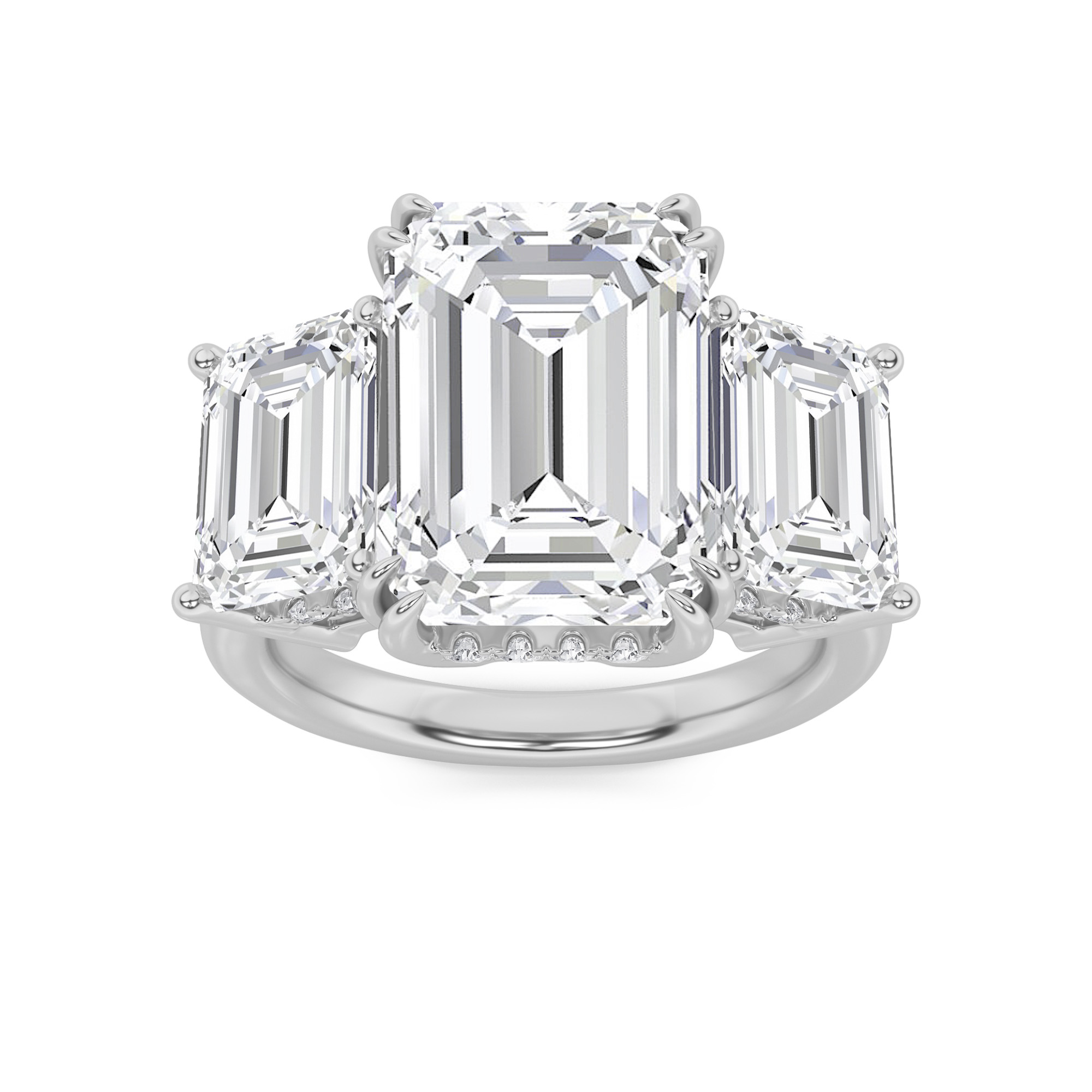 8.25Cttw Emerald Shaped Lab Grown Diamond (F/VS) Bold Three Stone Accented Ring in 14K Gold