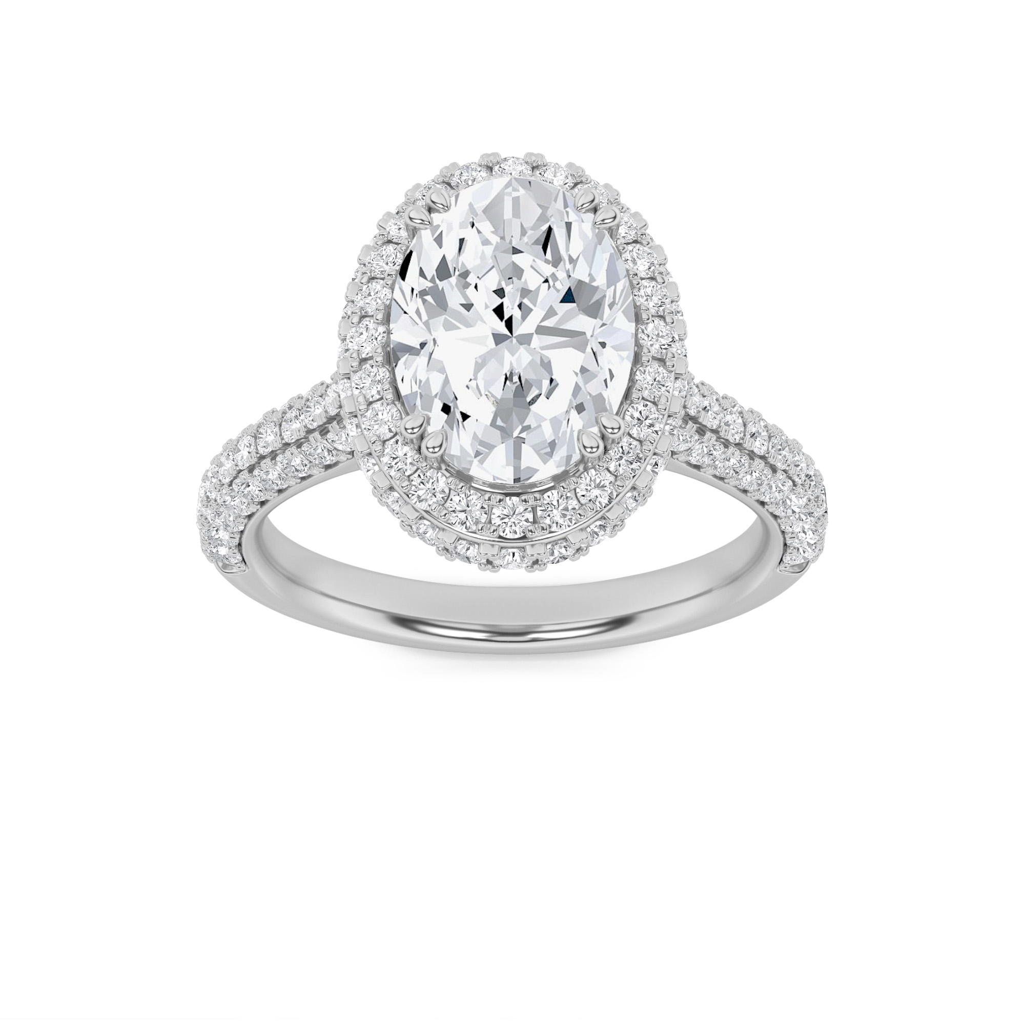 3Cttw Oval Shaped Lab Grown Diamond (F/VS) Halo Accented Engagement Ring in 14K Gold