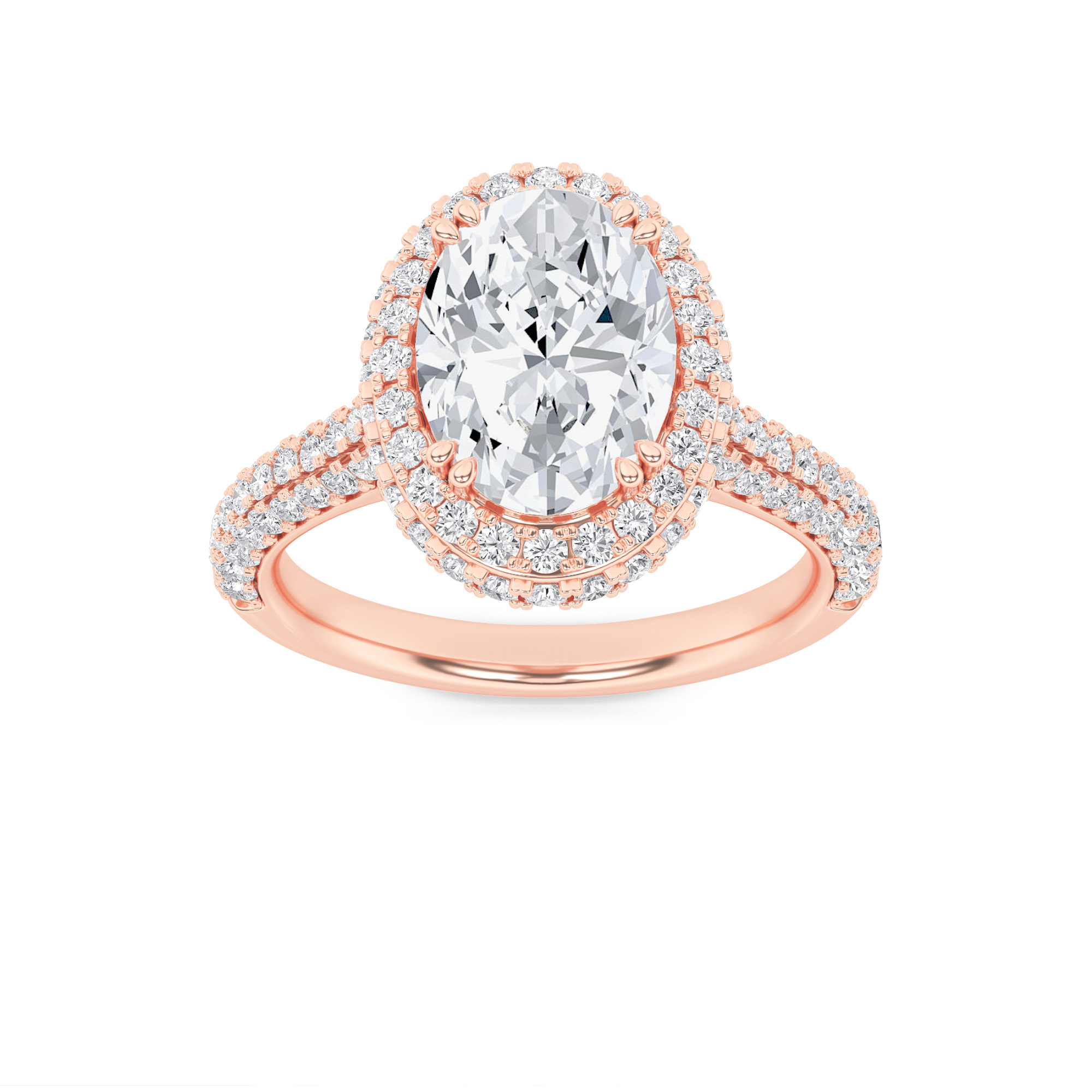 3Cttw Oval Shaped Lab Grown Diamond (F/VS) Halo Accented Engagement Ring in 14K Gold