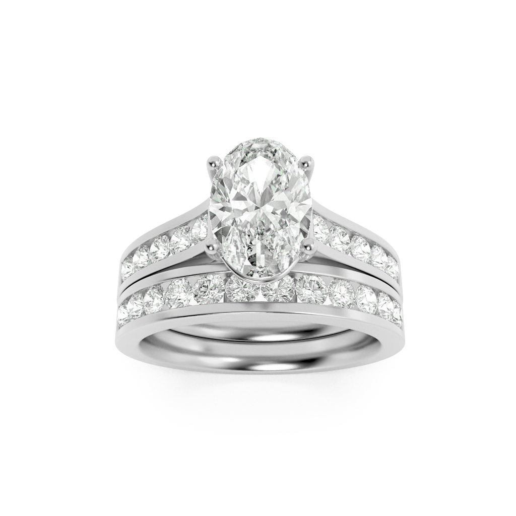 2Cttw Oval Shaped Lab Grown Diamond (F/VS) Channel Set Bridal Engagement Ring in 14K Gold