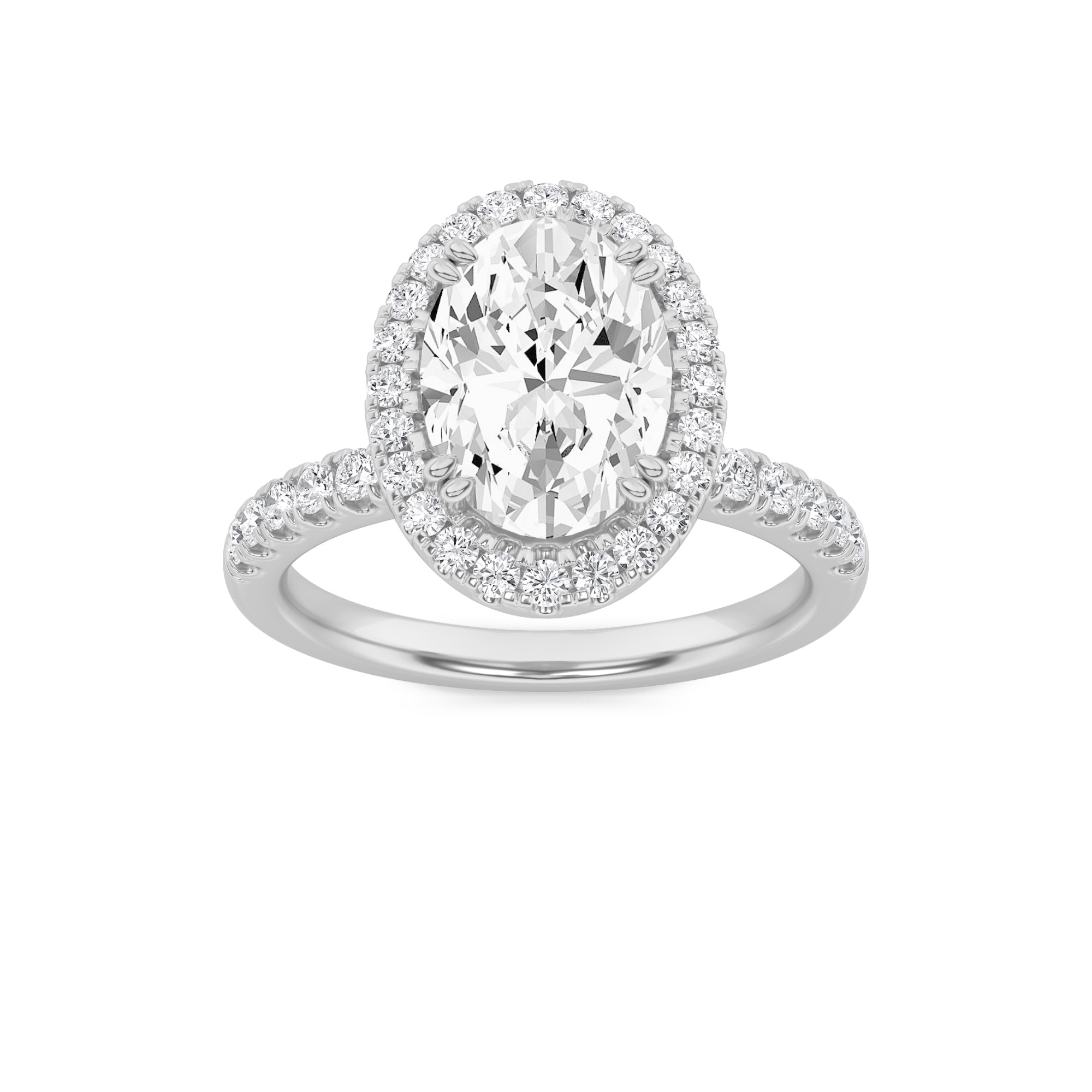 3Cttw Oval Shaped Lab Grown Diamond (F/VS) Halo Accented Engagement Ring in 14K Gold