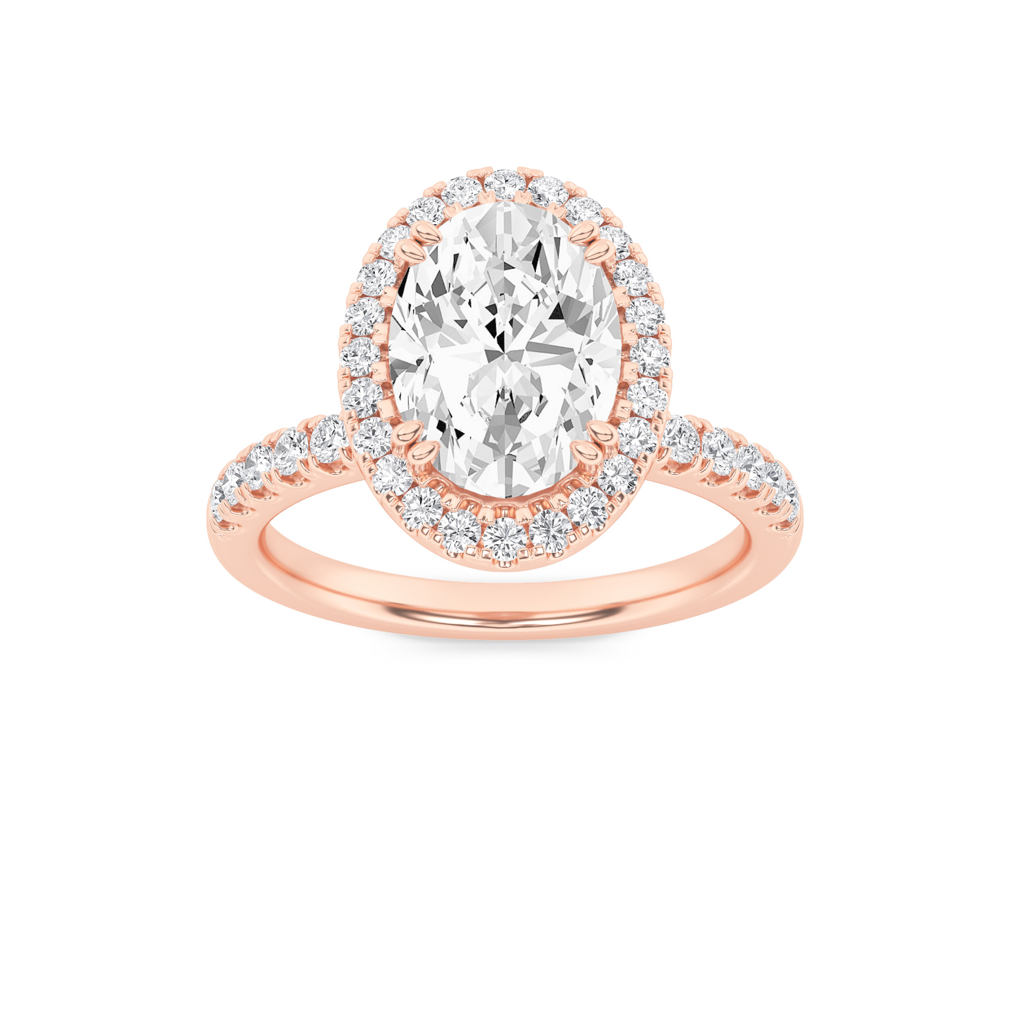 3Cttw Oval Shaped Lab Grown Diamond (F/VS) Halo Accented Engagement Ring in 14K Gold