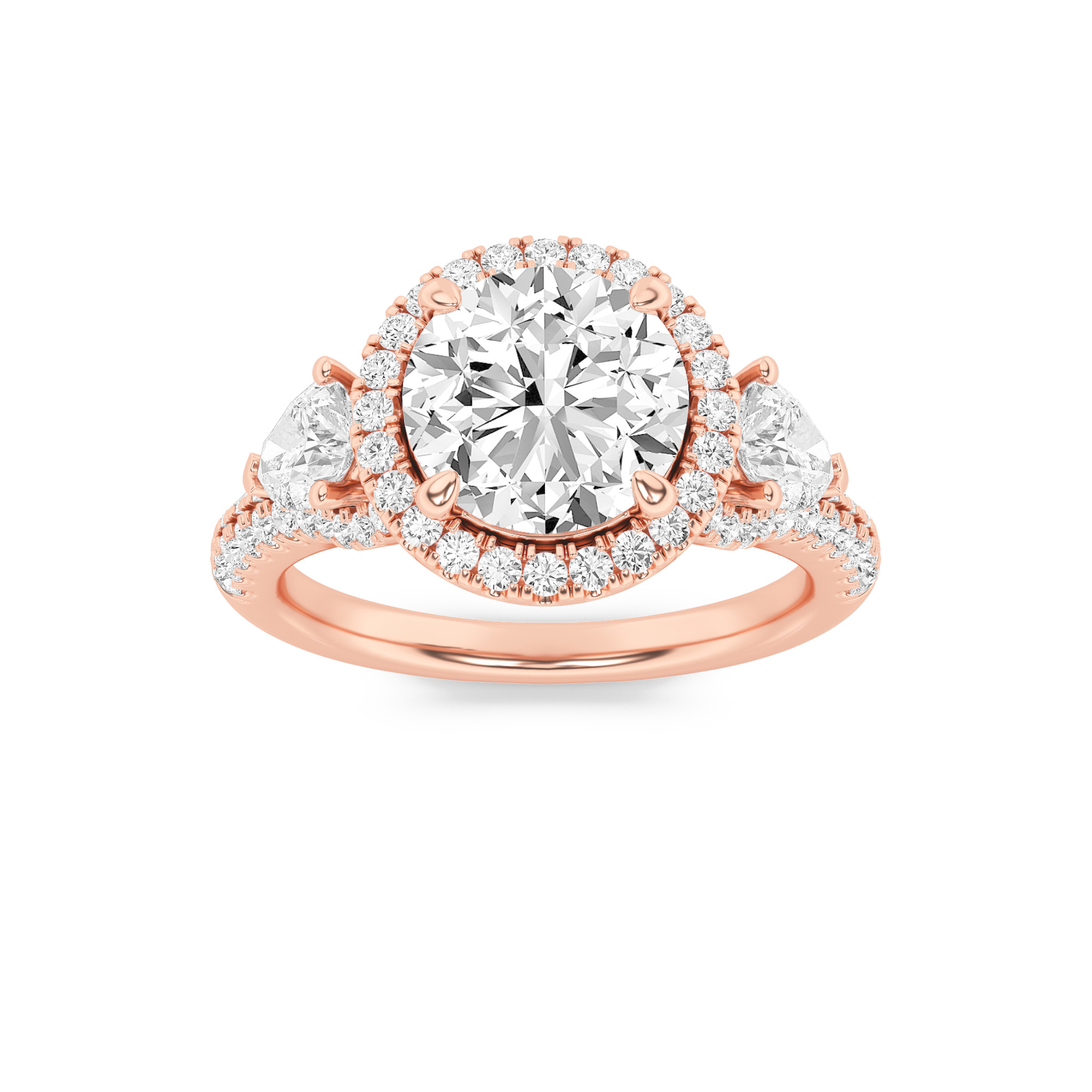 3Cttw Round Shaped Lab Grown Diamond (F/VS) Three Stone Bold Accented Engagement Ring in 14K Gold
