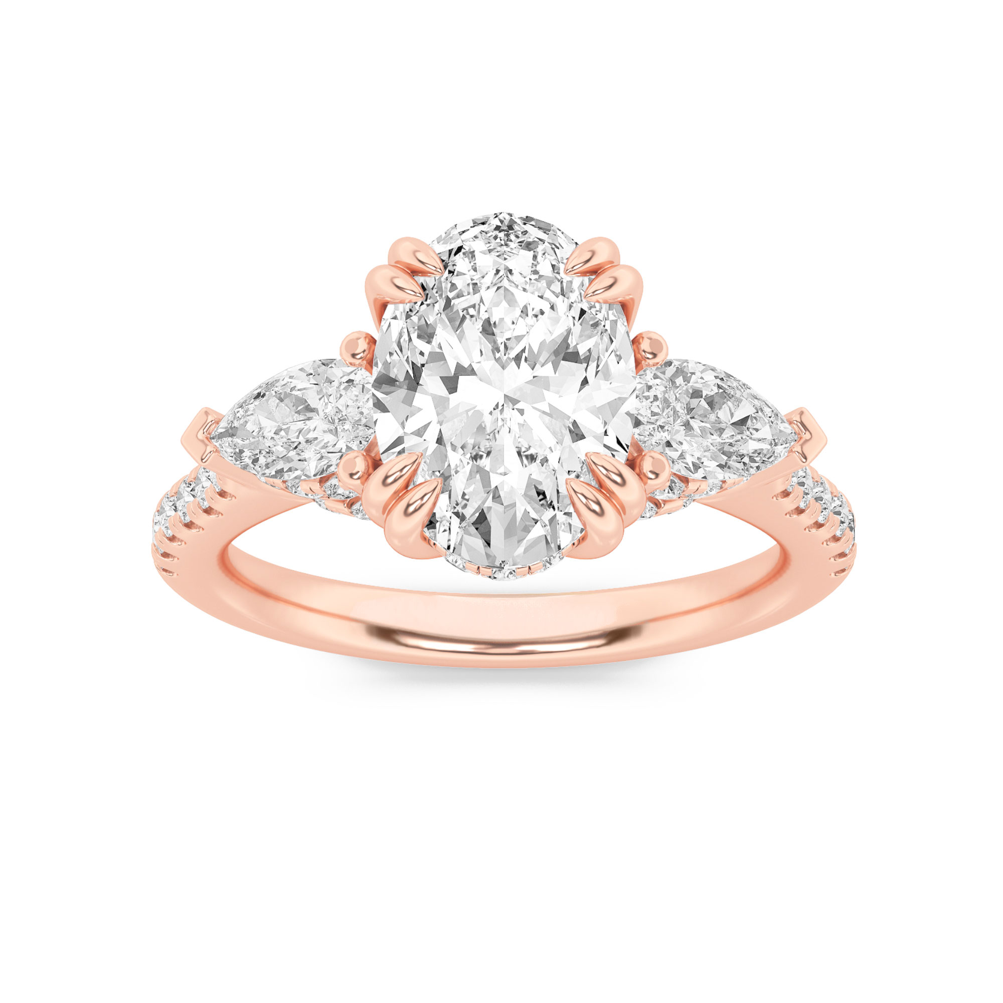 3Cttw Oval Shaped Lab Grown Diamond (F/VS) Three Stone Accented Engagement Ring in 14K Gold