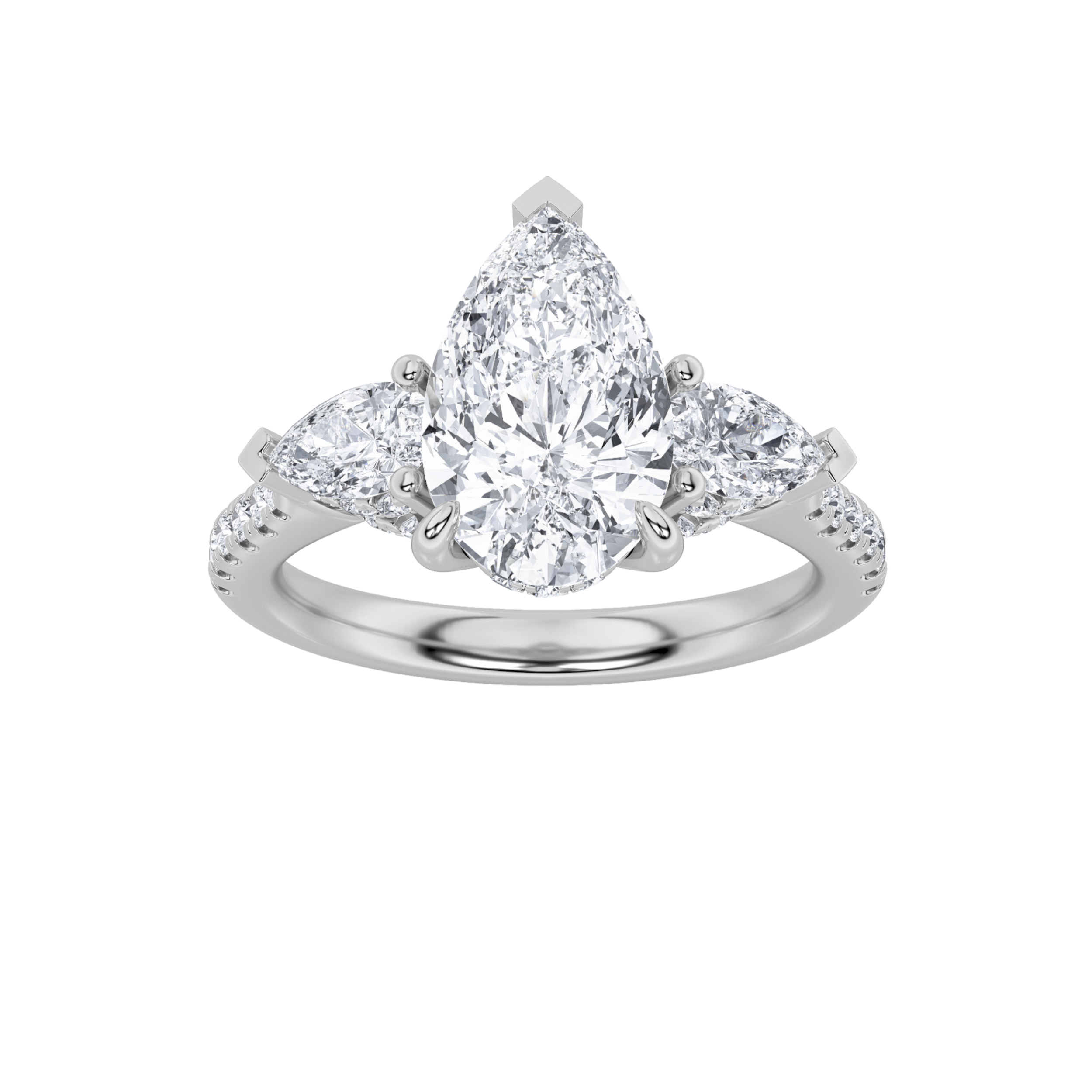 3Cttw Pear Shaped Lab Grown Diamond (F/VS) Three Stone Accented Engagement Ring in 14K Gold