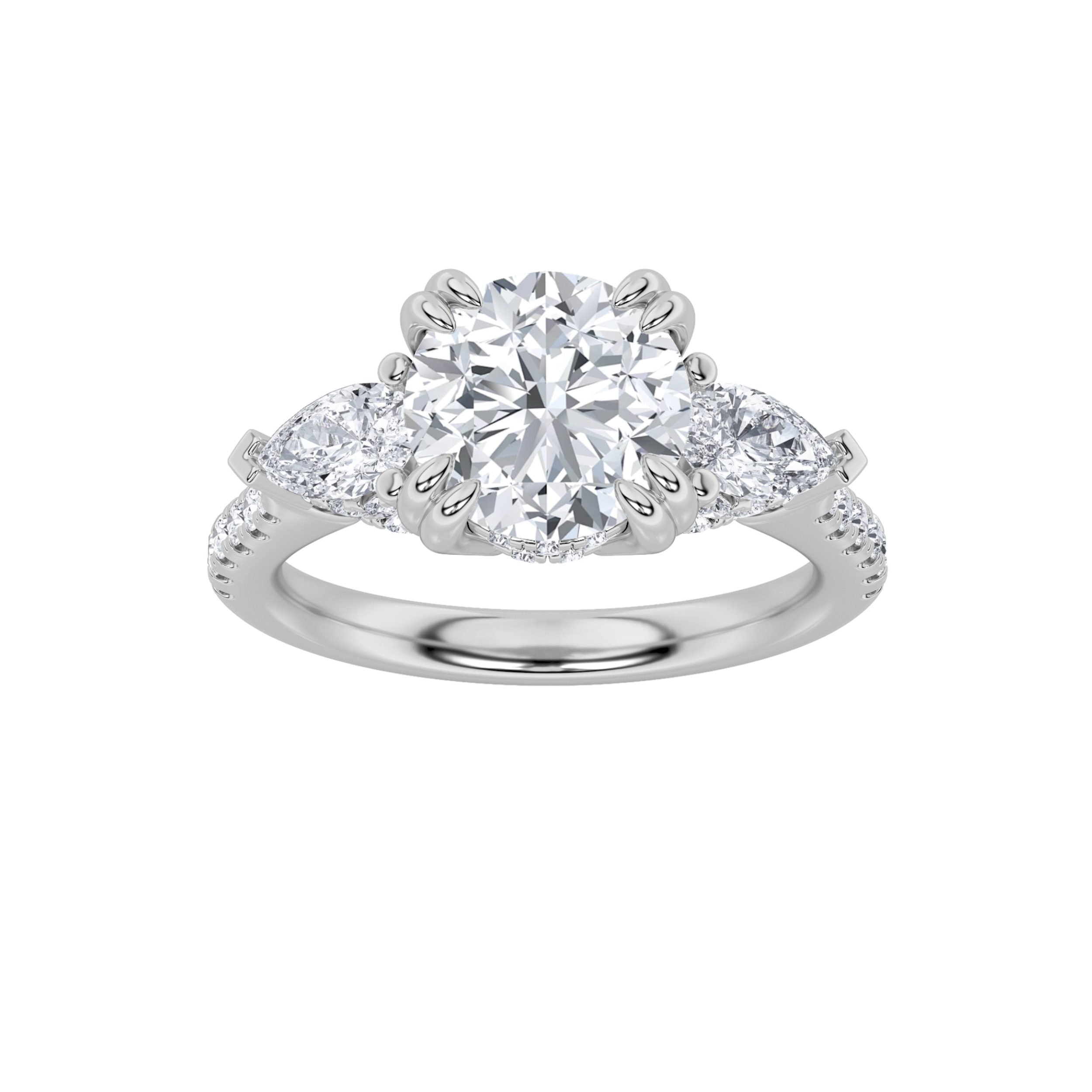 3Cttw Round Shaped Lab Grown Diamond (F/VS) Three Stone Accented Engagement Ring in 14K Gold