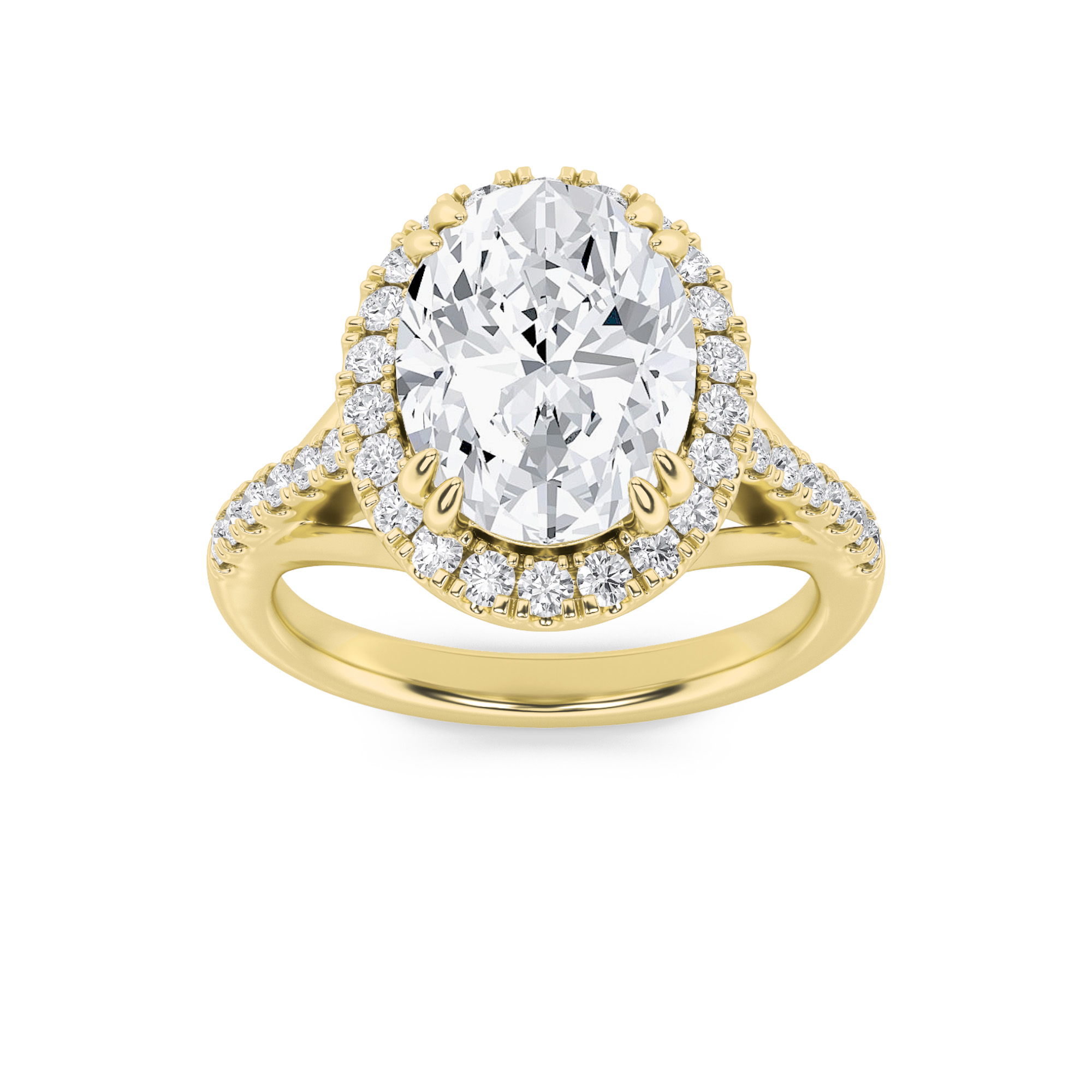 3Cttw Oval Shaped Lab Grown Diamond (F/VS) Halo Accented Engagement Ring in 14K Gold