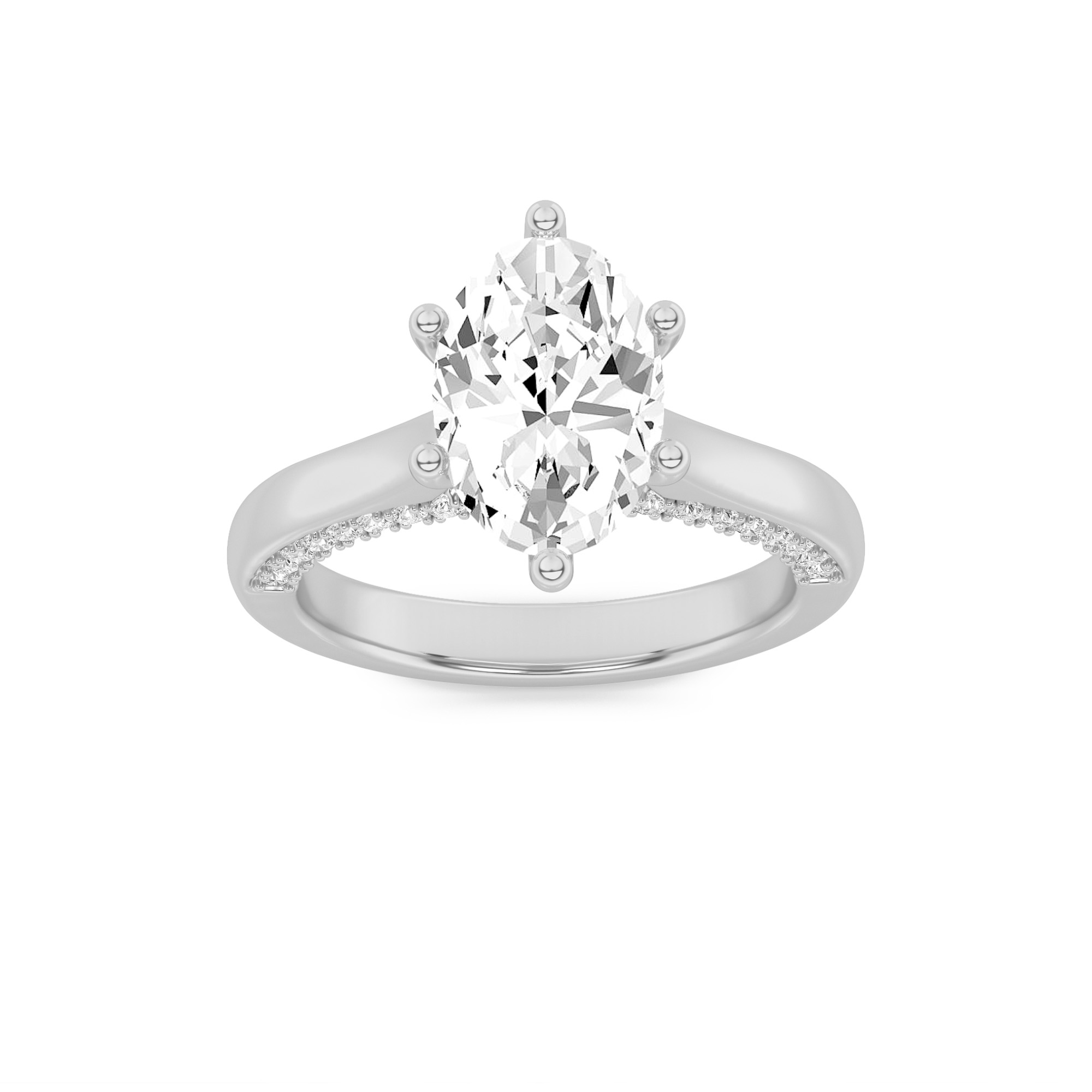 1.25Cttw Oval Shaped Lab Grown Diamond (F/VS) Tulip Motif Accented Engagement Ring in 14K Gold