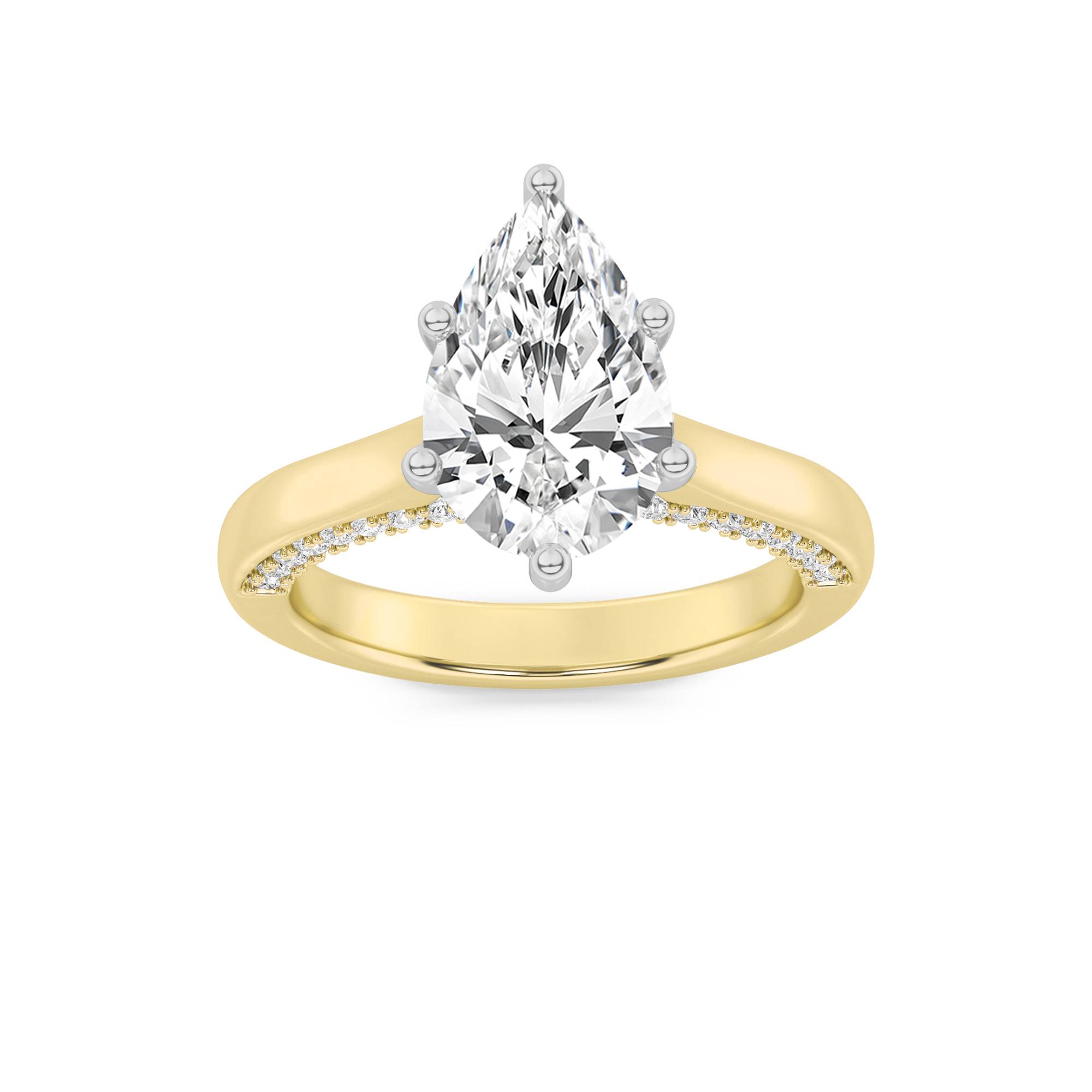 1.25Cttw Pear Shaped Lab Grown Diamond (F/VS) Tulip Motif Accented Engagement Ring in 14K Gold