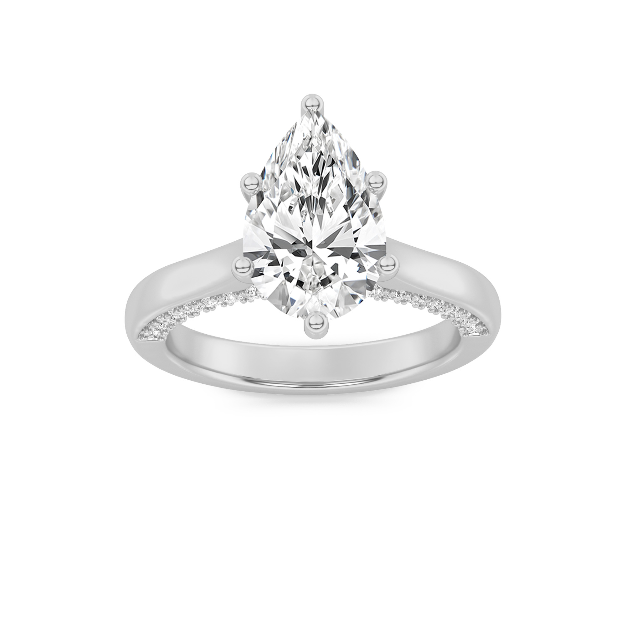 2Cttw Pear Shaped Lab Grown Diamond (F/VS) Tulip Motif Accented Engagement Ring in 14K Gold