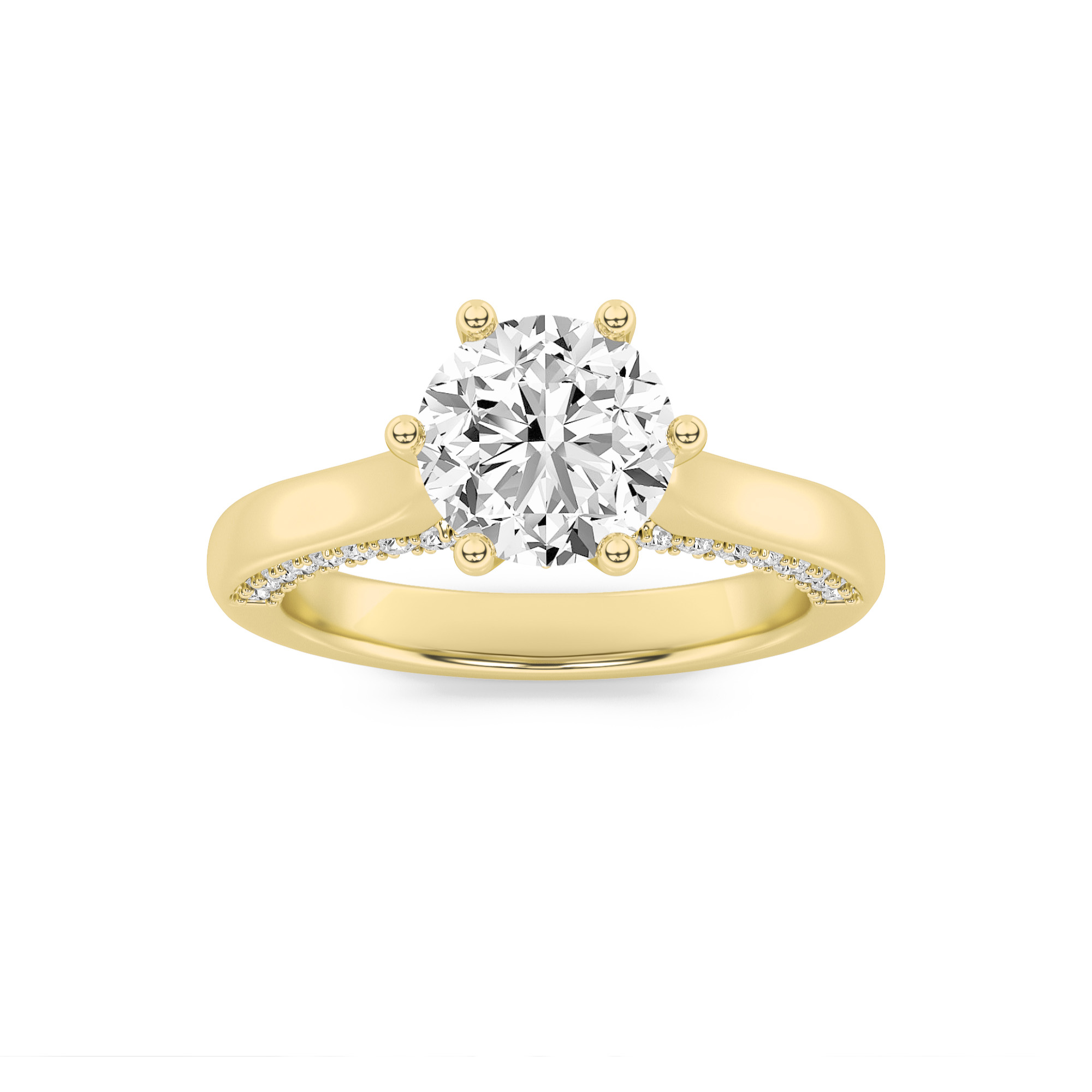 1.25Cttw Round Shaped Lab Grown Diamond (F/VS) Tulip Motif Accented Engagement Ring in 14K Gold
