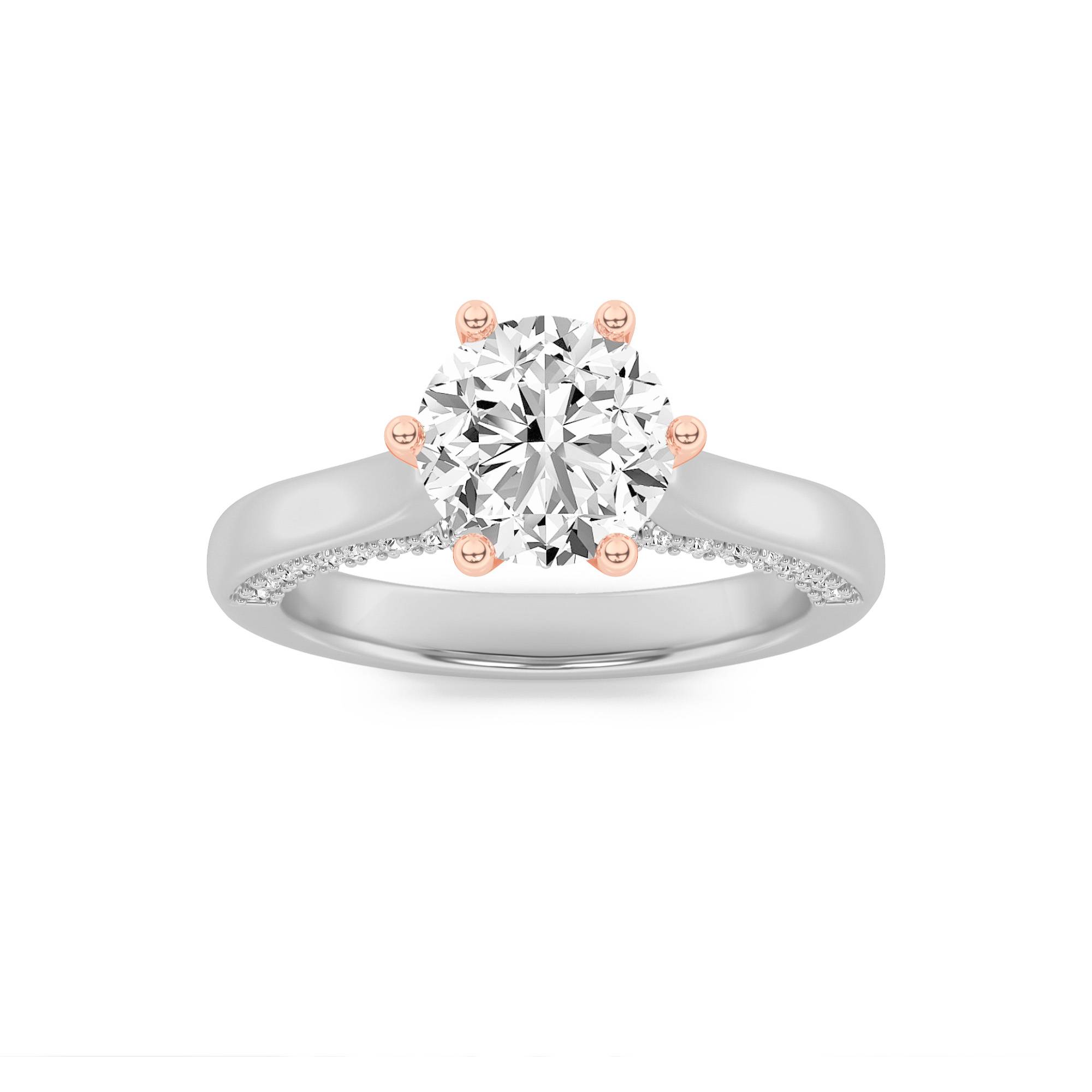 1.25Cttw Round Shaped Lab Grown Diamond (F/VS) Tulip Motif Accented Engagement Ring in 14K Gold
