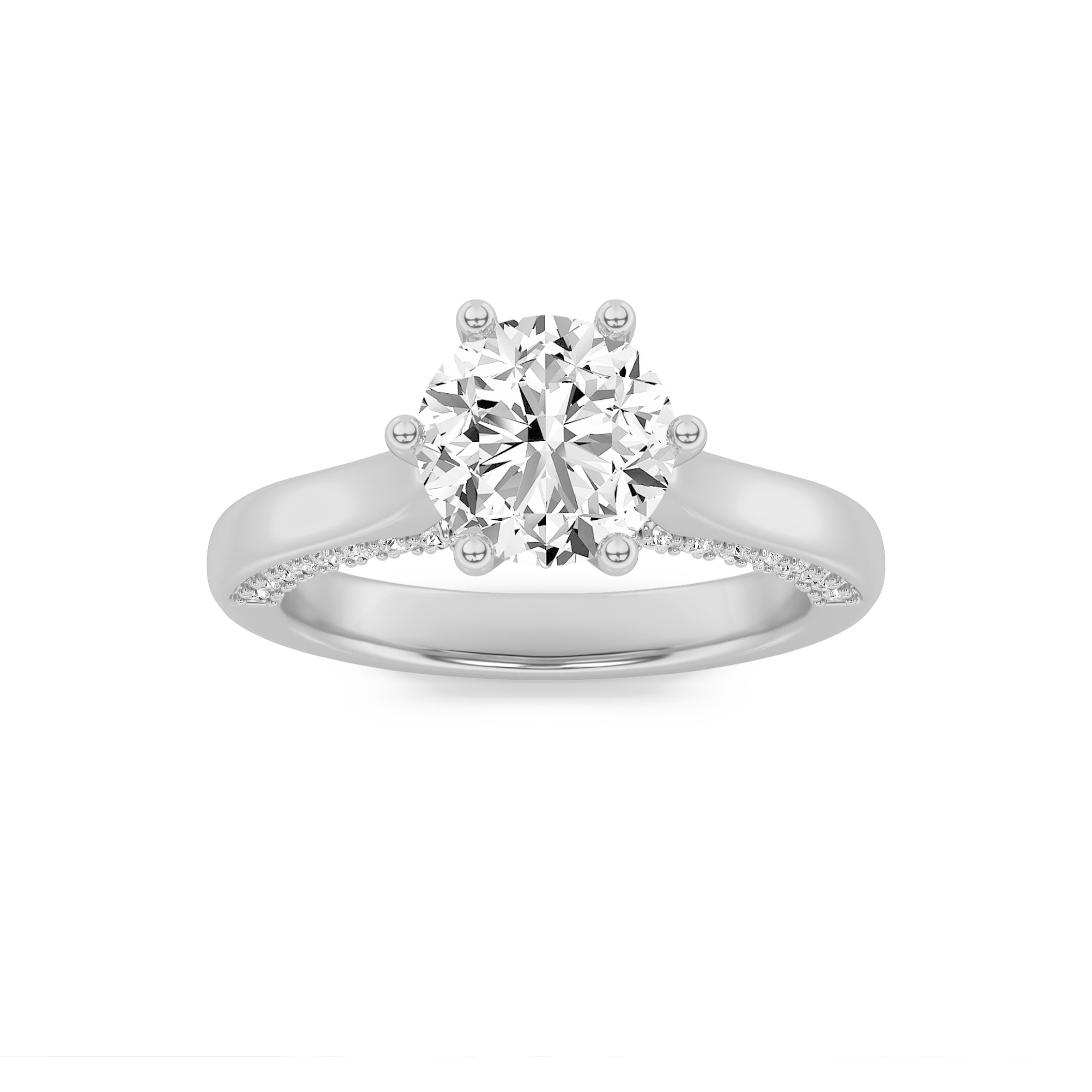 2Cttw Round Shaped Lab Grown Diamond (F/VS) Tulip Motif Accented Engagement Ring in 14K Gold