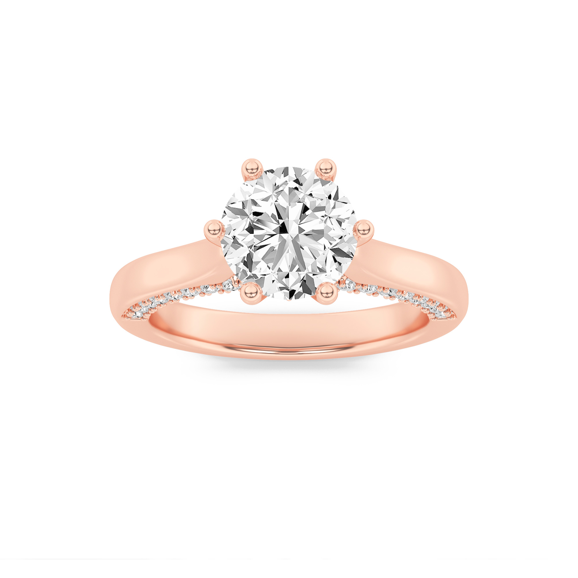 2Cttw Round Shaped Lab Grown Diamond (F/VS) Tulip Motif Accented Engagement Ring in 14K Gold