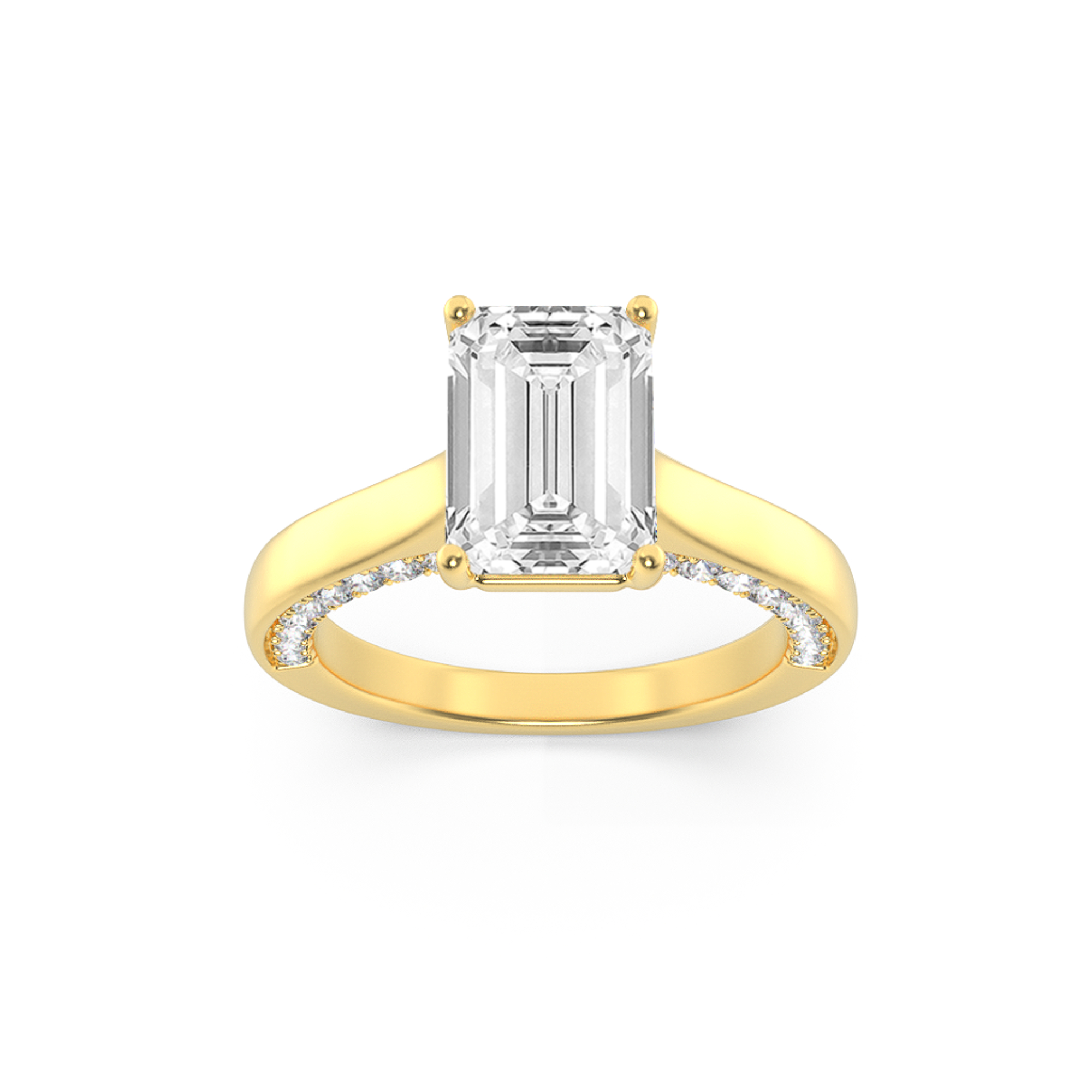 2Cttw Emerald Shaped Lab Grown Diamond (F/VS) Accented Bridge Shank Engagement Ring in 14K Gold