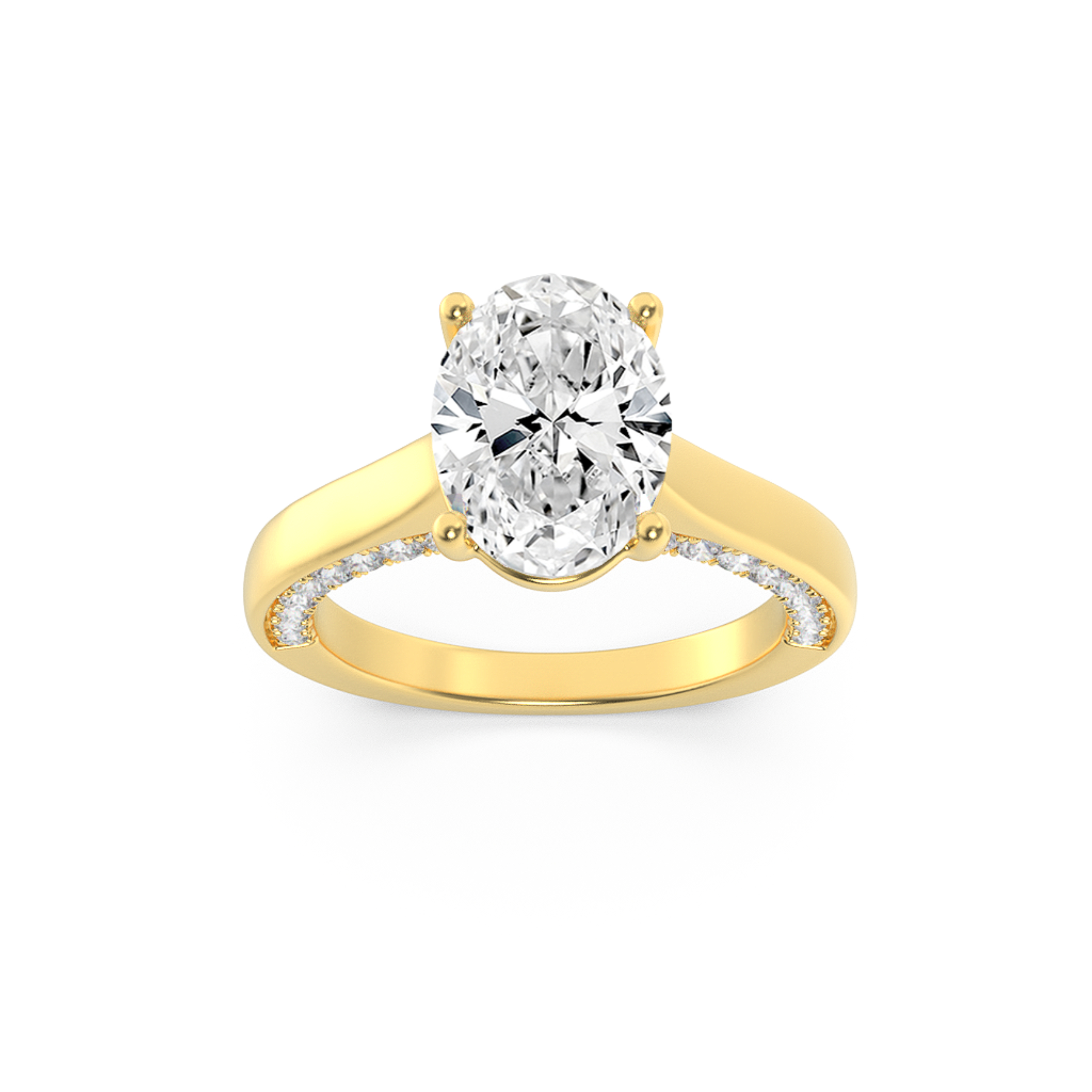 2Cttw Oval Shaped Lab Grown Diamond (F/VS) Accented Bridge Shank Engagement Ring in 14K Gold