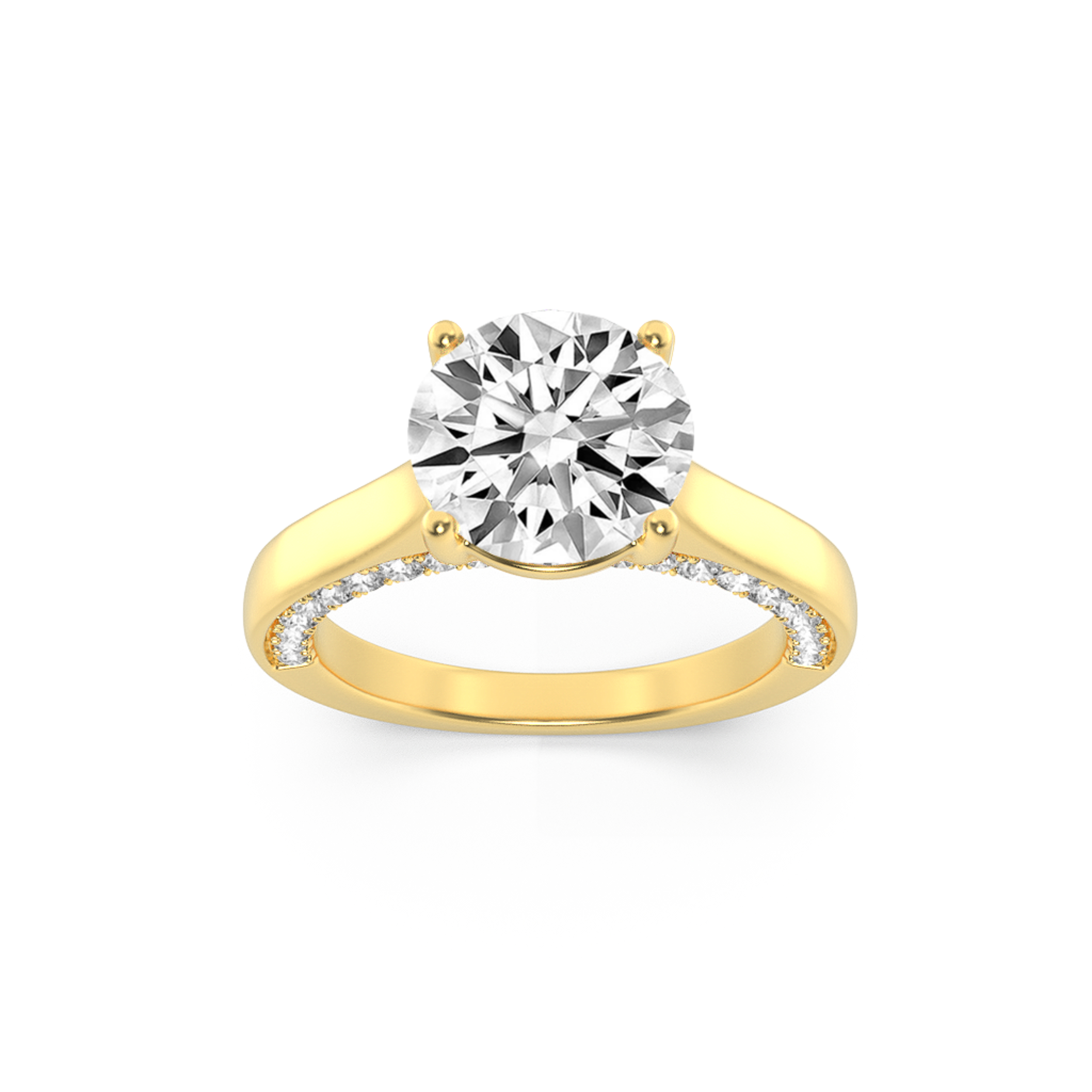 1.33Cttw Round Shaped Lab Grown Diamond (F/VS) Accented Bridge Shank Engagement Ring in 14K Gold