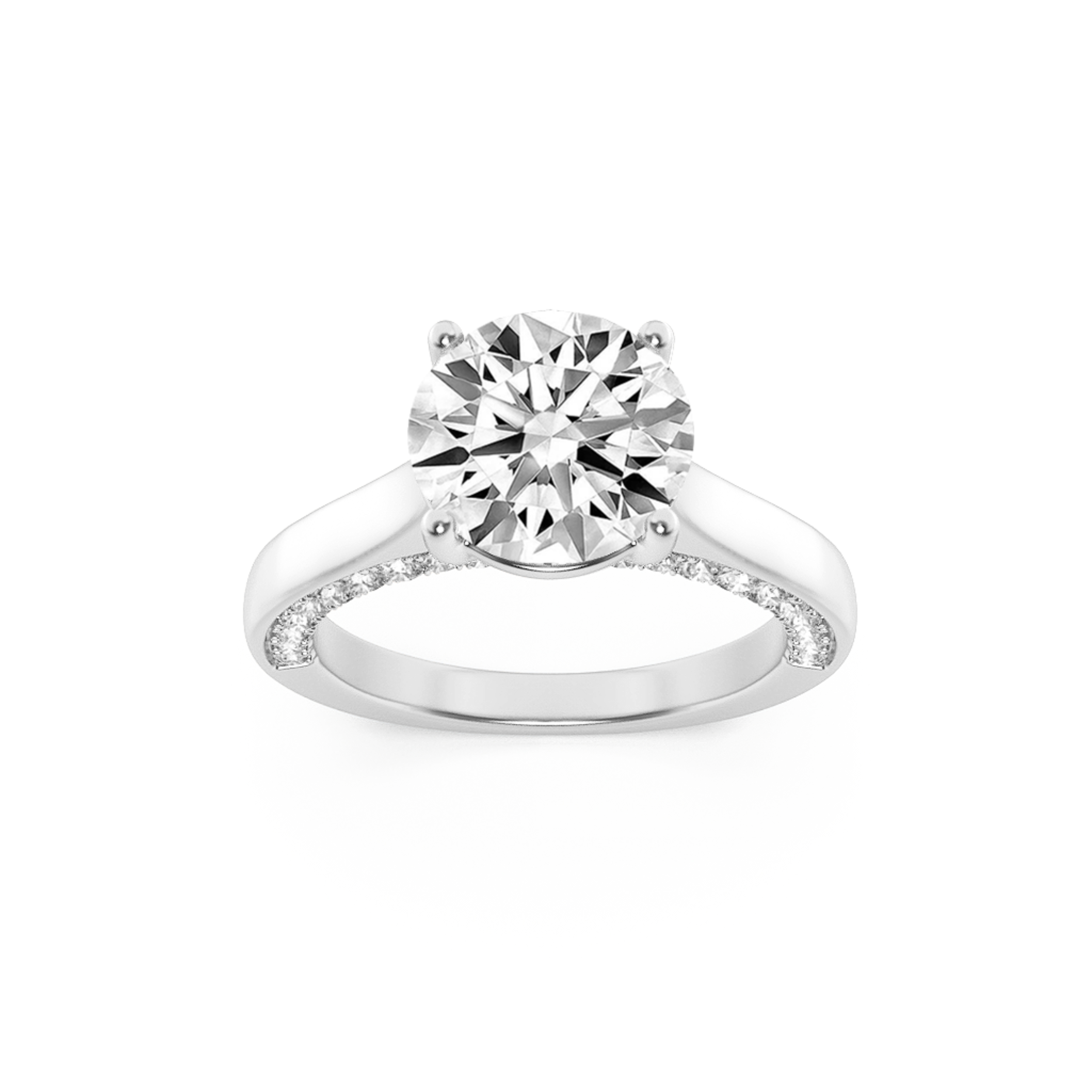 2Cttw Round Shaped Lab Grown Diamond (F/VS) Accented Bridge Shank Engagement Ring in 14K Gold