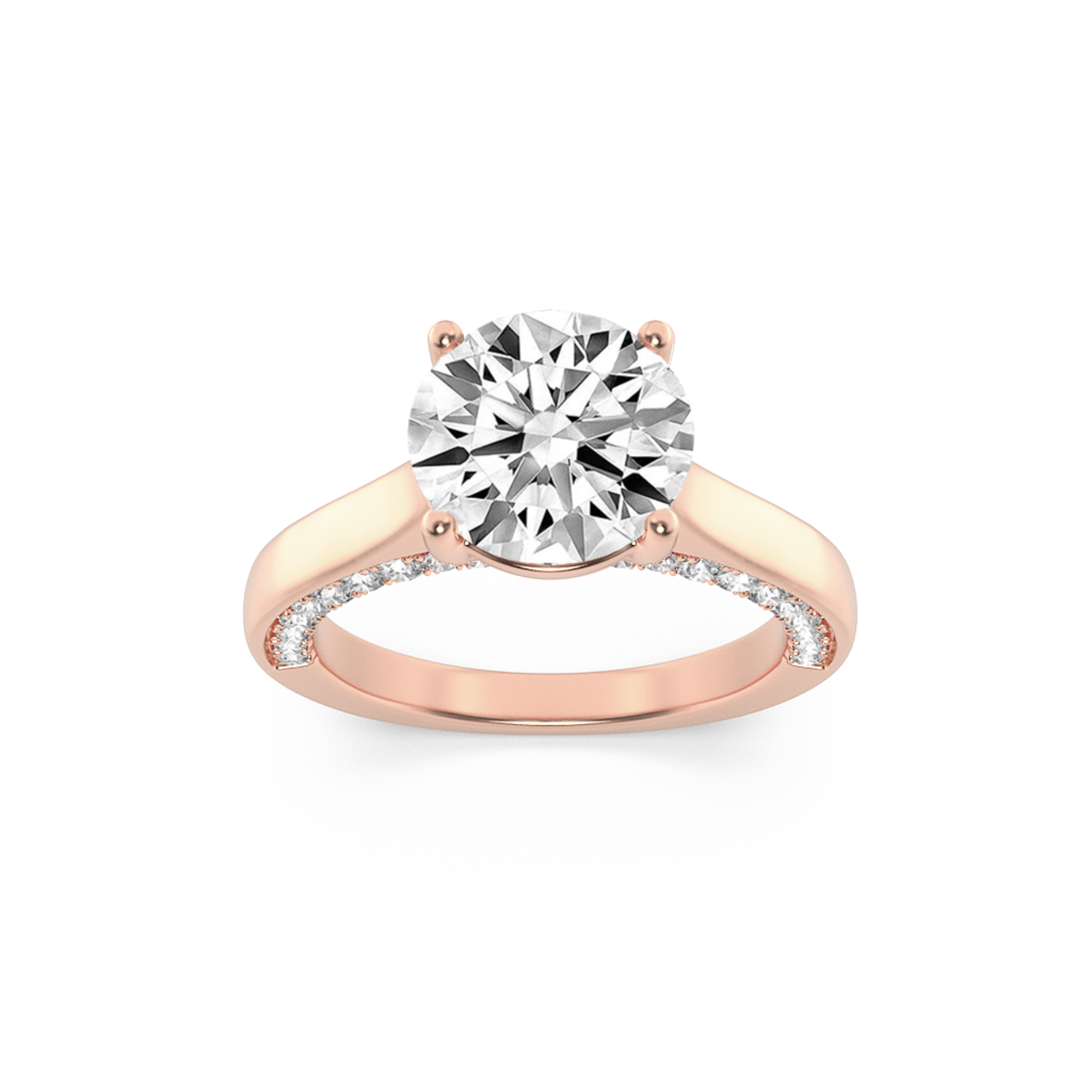 2Cttw Round Shaped Lab Grown Diamond (F/VS) Accented Bridge Shank Engagement Ring in 14K Gold