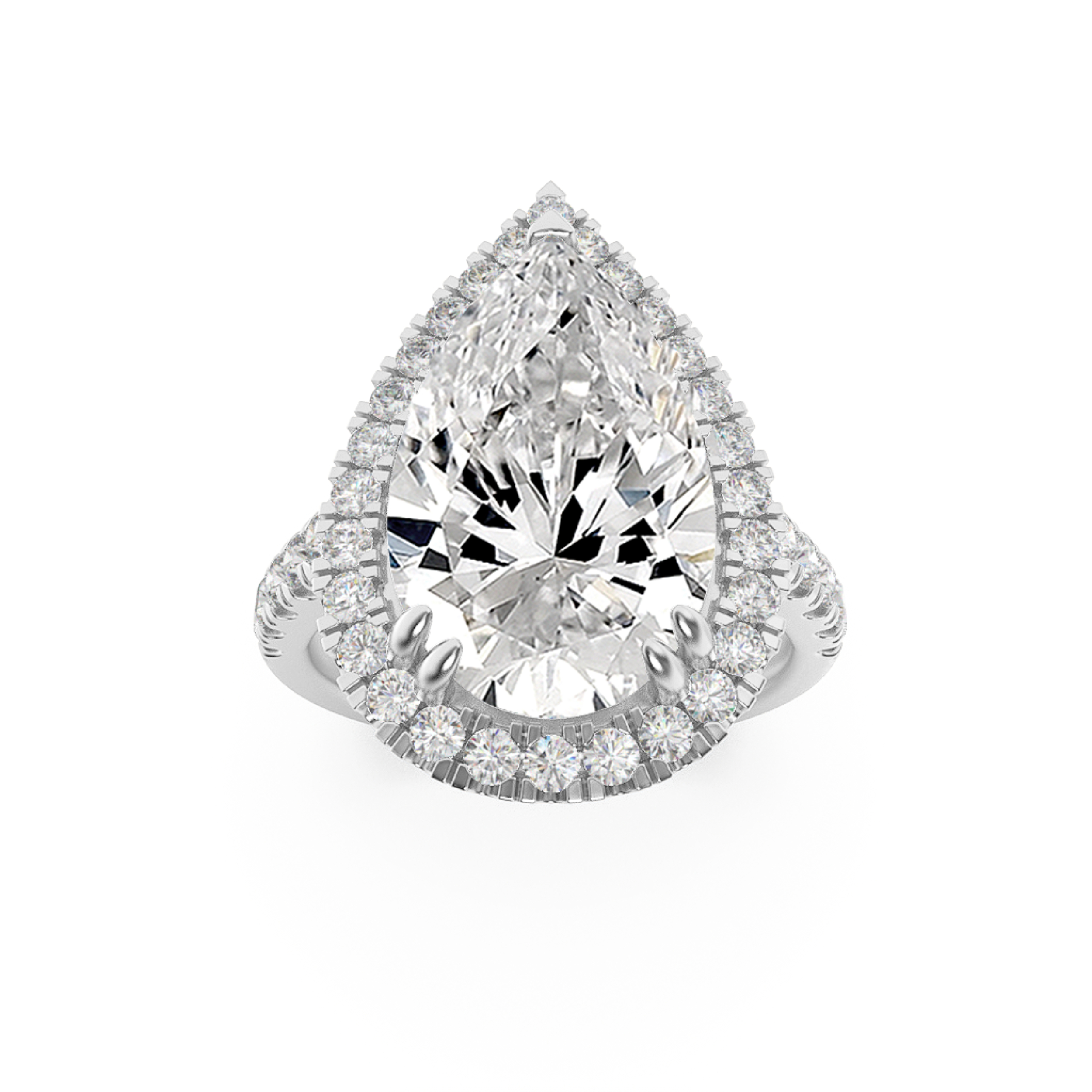 3Cttw Pear Shaped Lab Grown Diamond (F/VS) Bolld Accented Halo Engagement Ring in 14K Gold